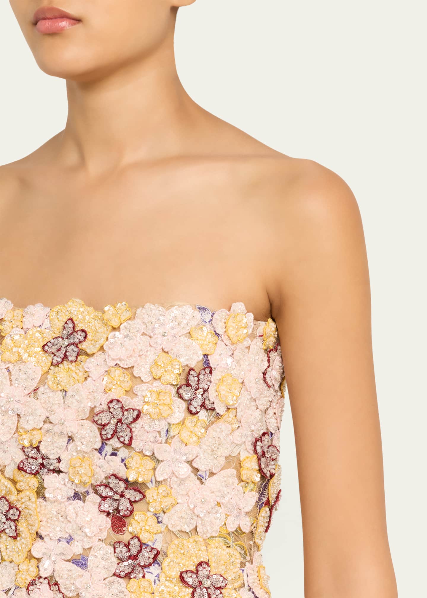 Costarellos Sirra Strapless Embroidered Floral Applique Mini Dress, Sunflower, Women's, 40, Cocktail & Party Wedding Guest Dresses Strapless Dresses