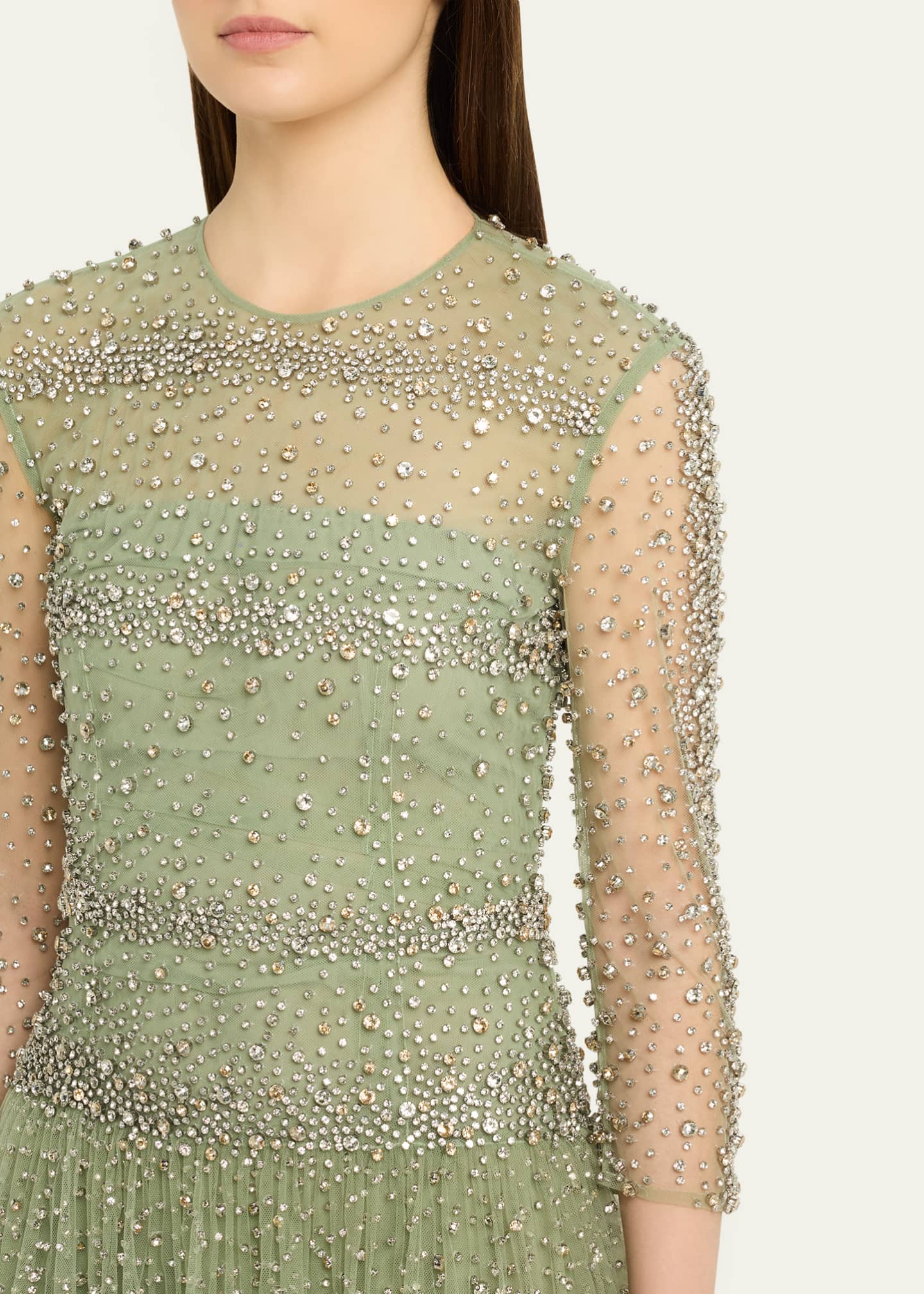 costarellos green dress Costarellos Solene Crystal Tiered Ruffle Gown, Sage Green, Women's, 40, Evening Formal Gala Gowns Mother of the Bride Groom Evening Gowns