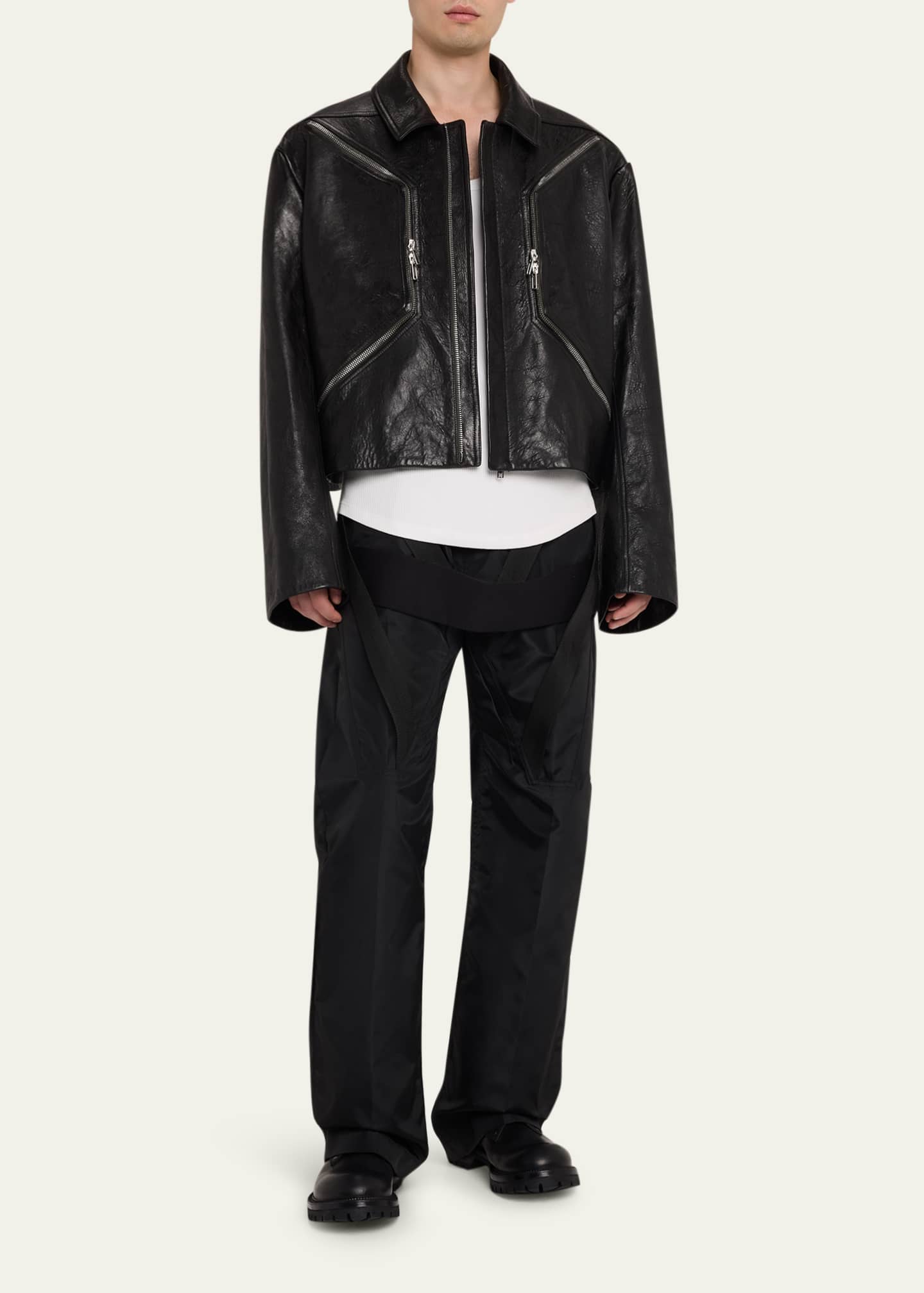 Rick Owens Men's Megastrapped Geth Nylon Canvas Wide-Leg Jeans