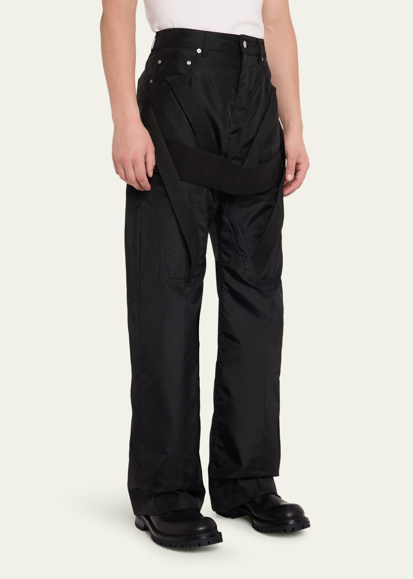 Rick Owens Men's Megastrapped Geth Nylon Canvas Wide-Leg Jeans