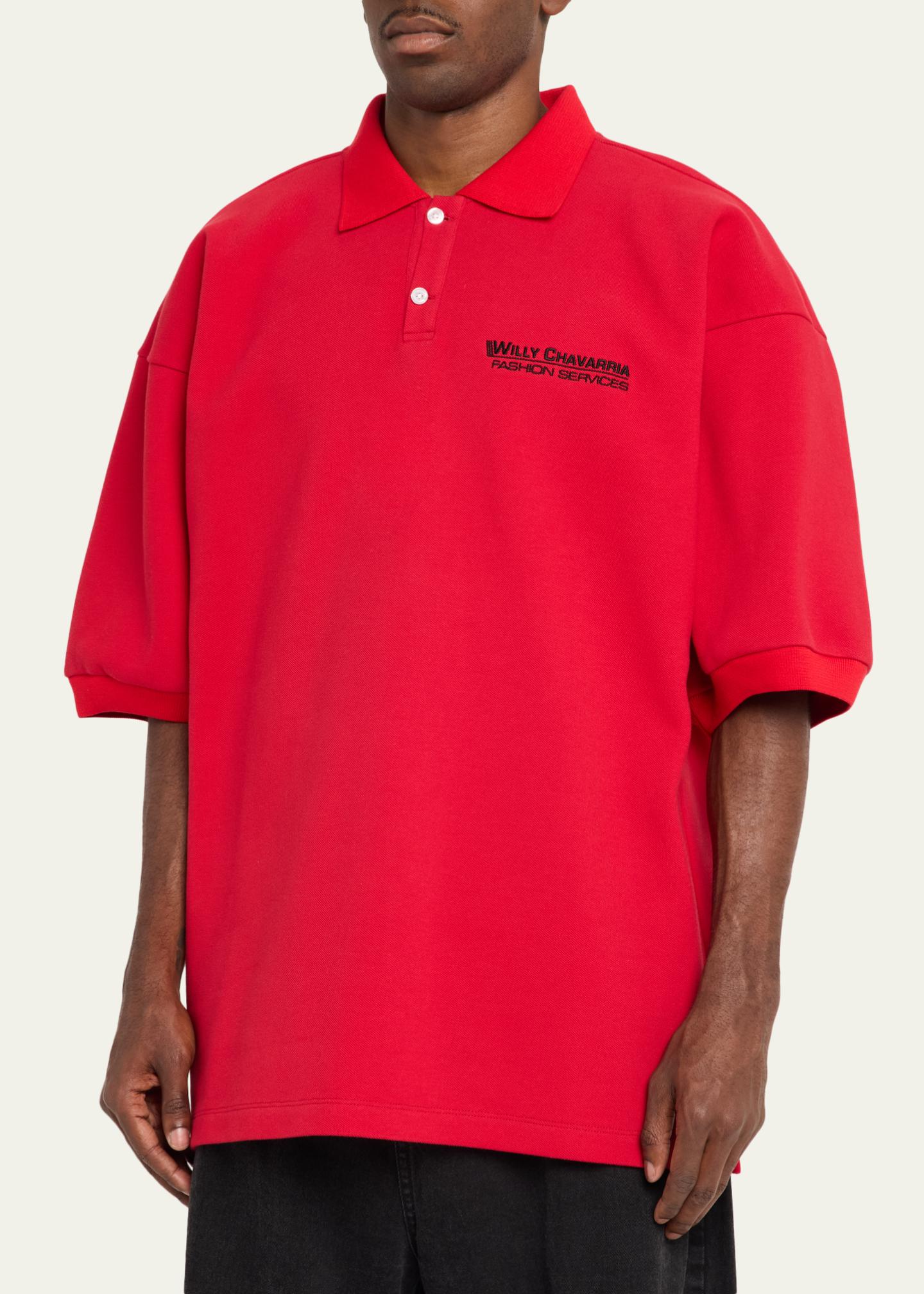 Willy Chavarria Men's Football Structured Cotton Polo Shirt