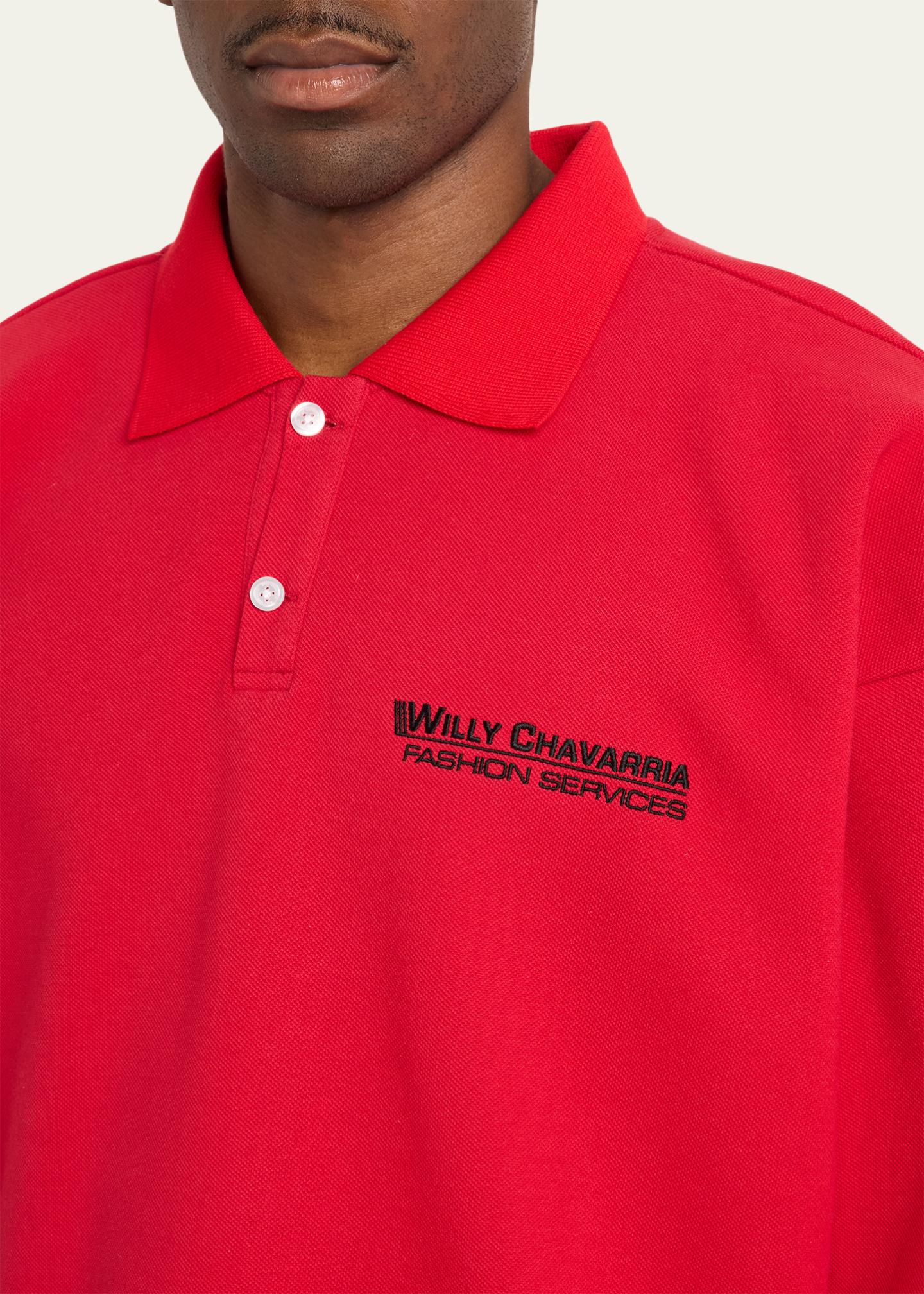Willy Chavarria Men's Football Structured Cotton Polo Shirt