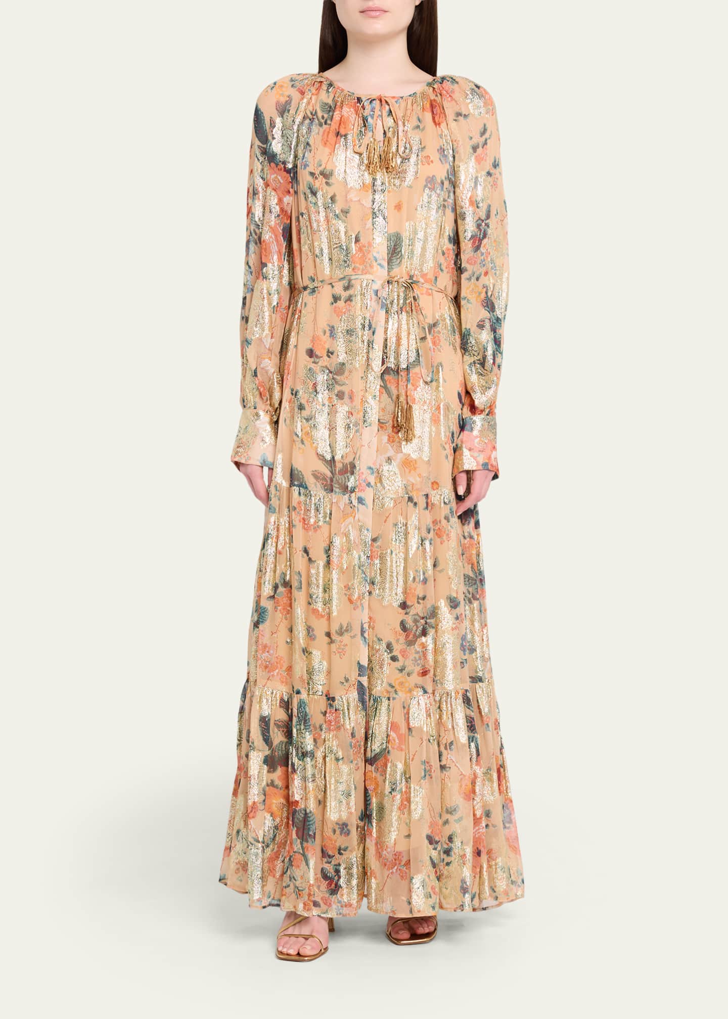 tiered metallic maxi dress ba&sh Salsa Tiered Metallic Maxi Dress