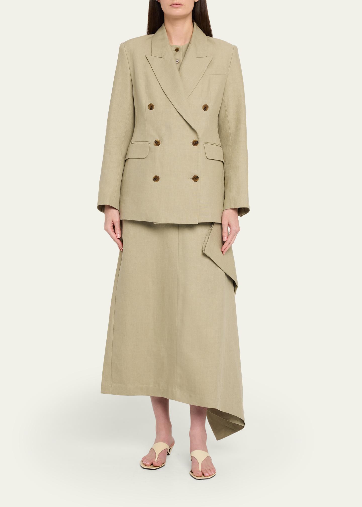 Heirlome Estelle Double-Breasted Blazer In Linen, Sage, Women's, 6, Coats Jackets & Outerwear Blazers