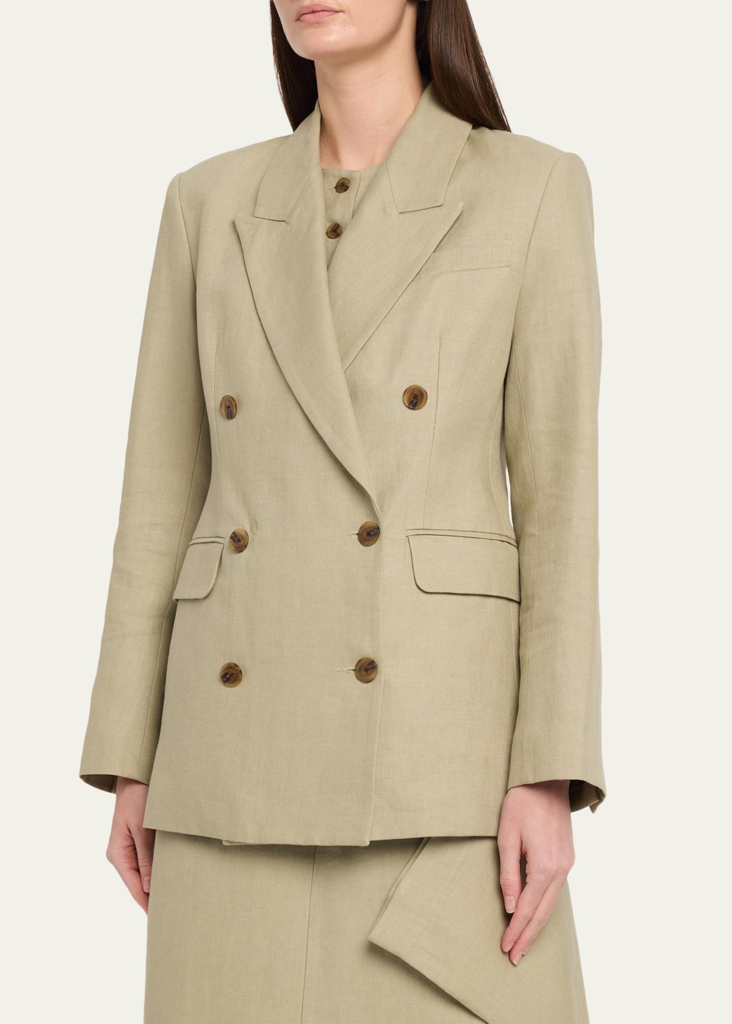 Heirlome Estelle Double-Breasted Blazer In Linen, Sage, Women's, 6, Coats Jackets & Outerwear Blazers