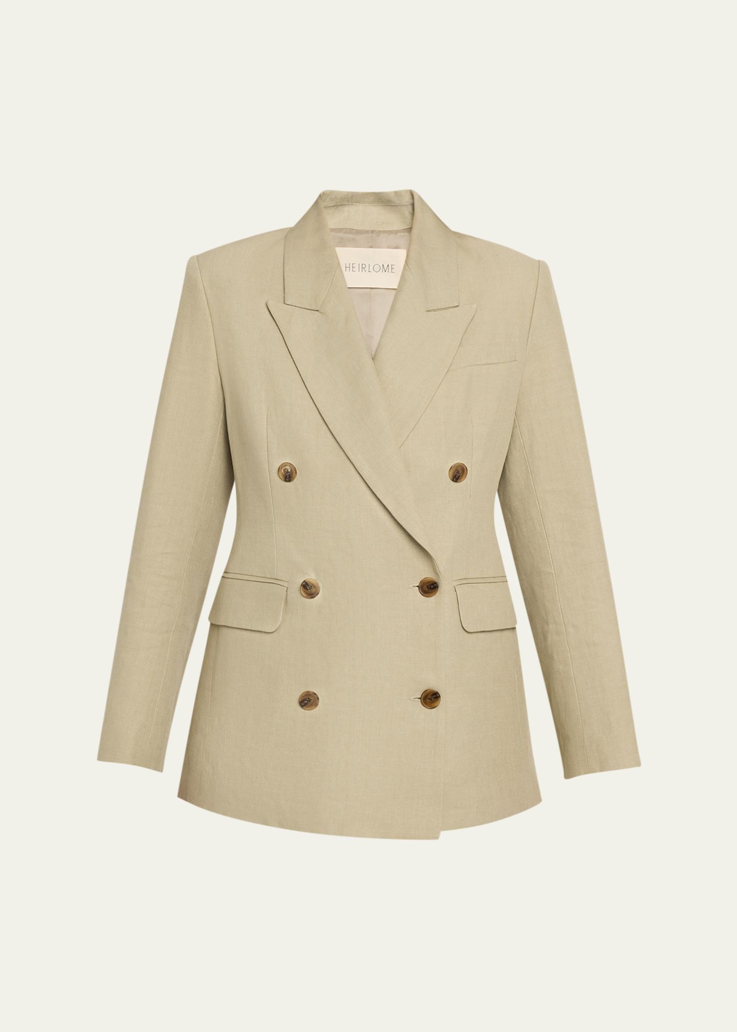 Heirlome Estelle Double-Breasted Blazer In Linen, Sage, Women's, 6, Coats Jackets & Outerwear Blazers