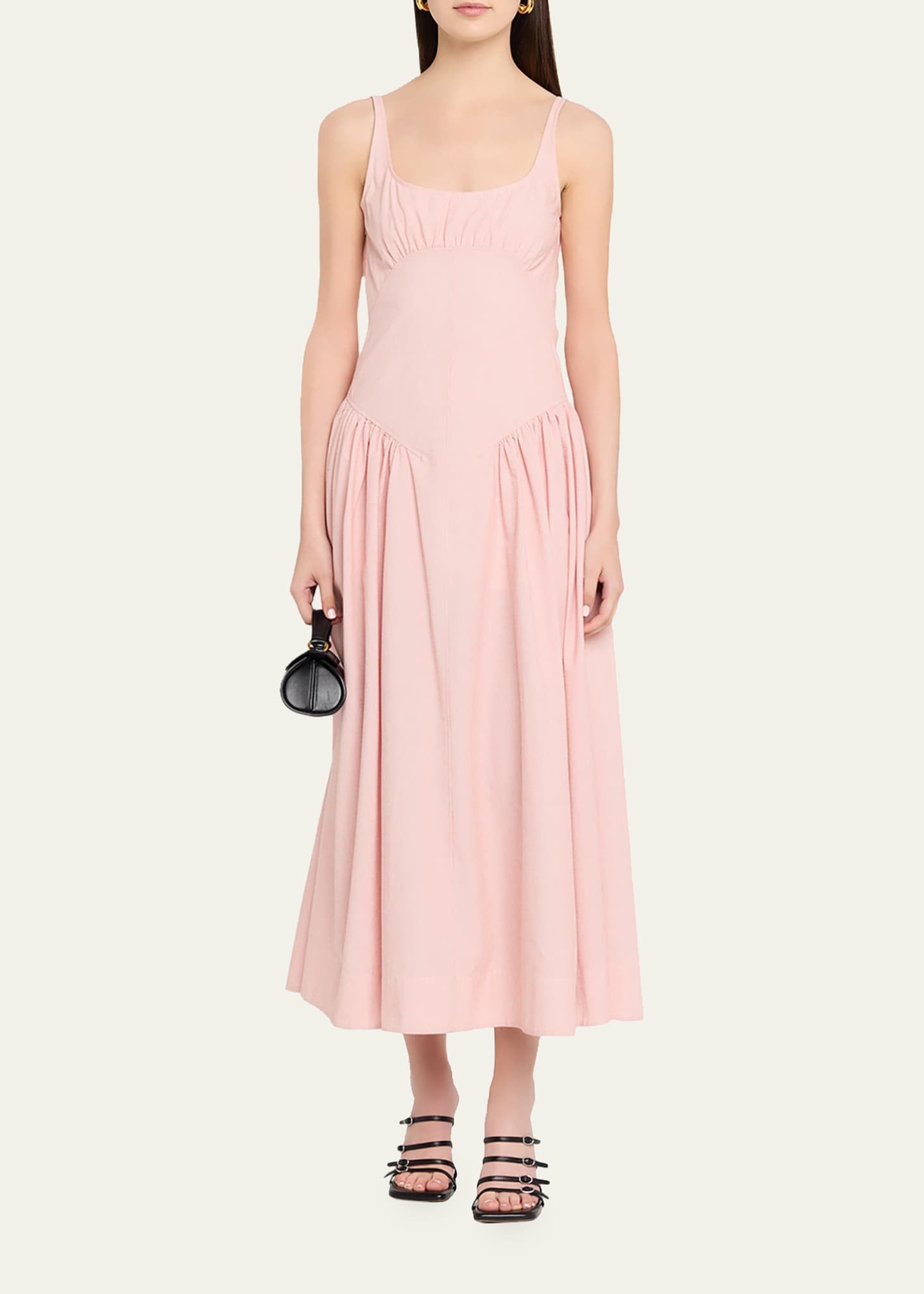 fit & flare sleeveless seersucker midi dress Proenza Schouler White Label Women's Solira Seersucker Cotton-Blend Midi-Dress - Rust Off White