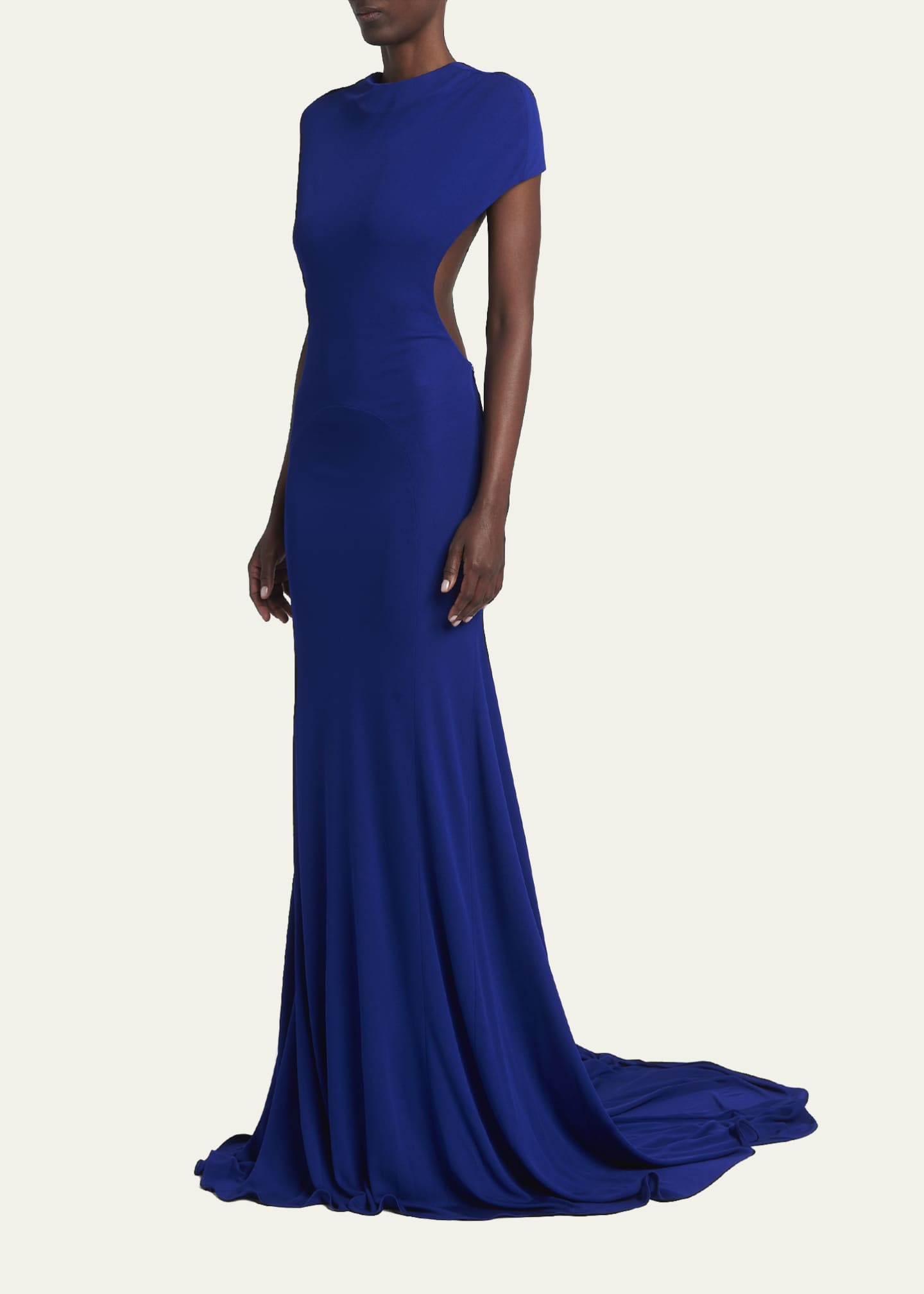 tom ford blue dress Tom Ford Cobalt Blue Draped Cape Effect Dress SZ 42 = Fits US S - M