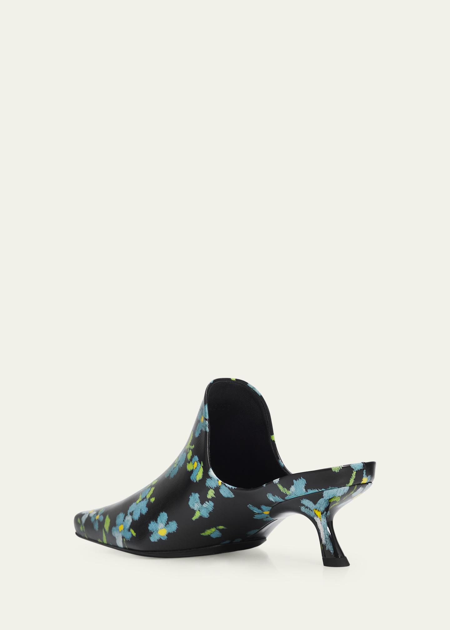 LOEWE 45mm Emily Floral Leather Mules - Bergdorf Goodman
