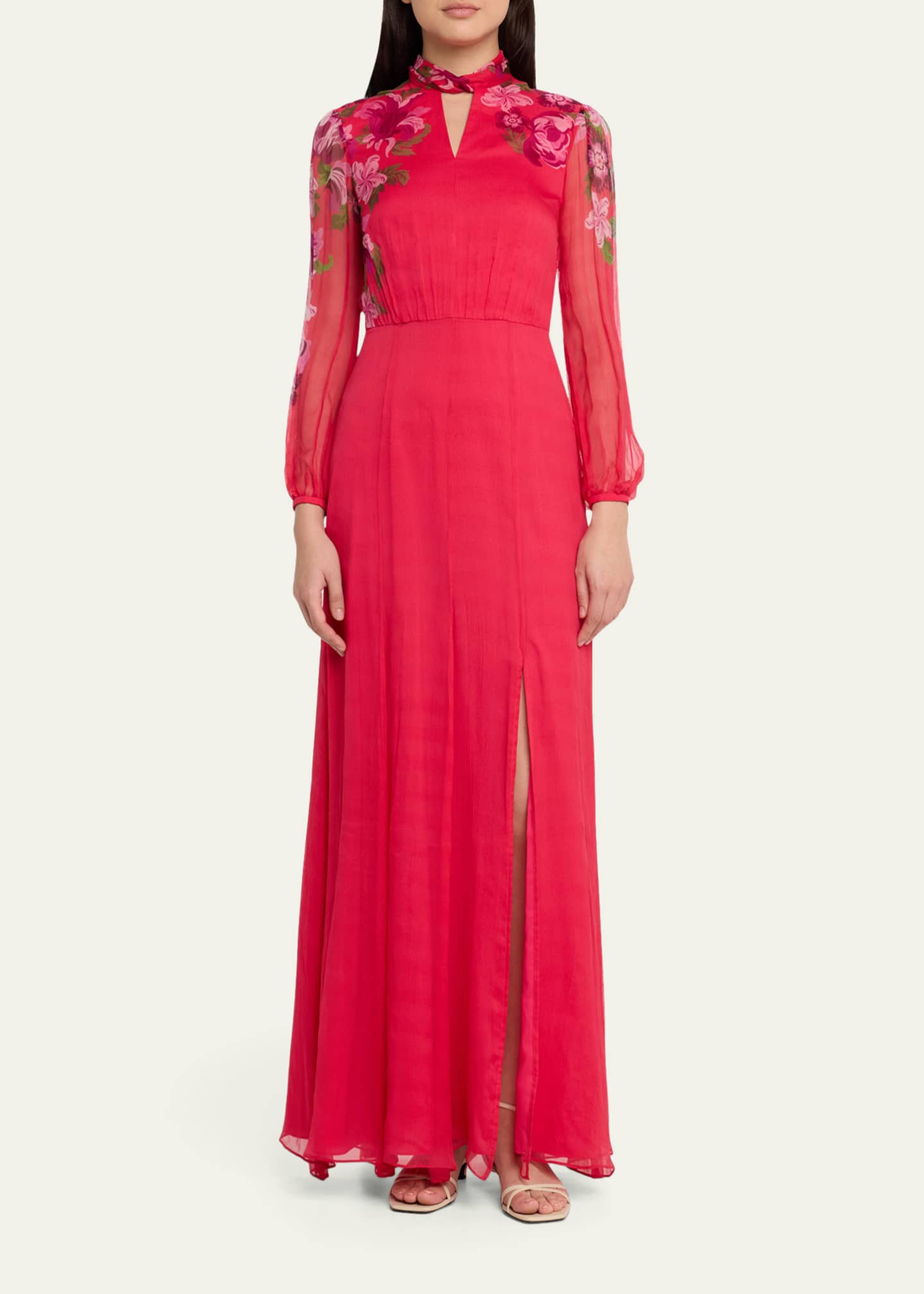 Saloni Jaclyn Printed Long-Sleeve Dress - Bergdorf Goodman