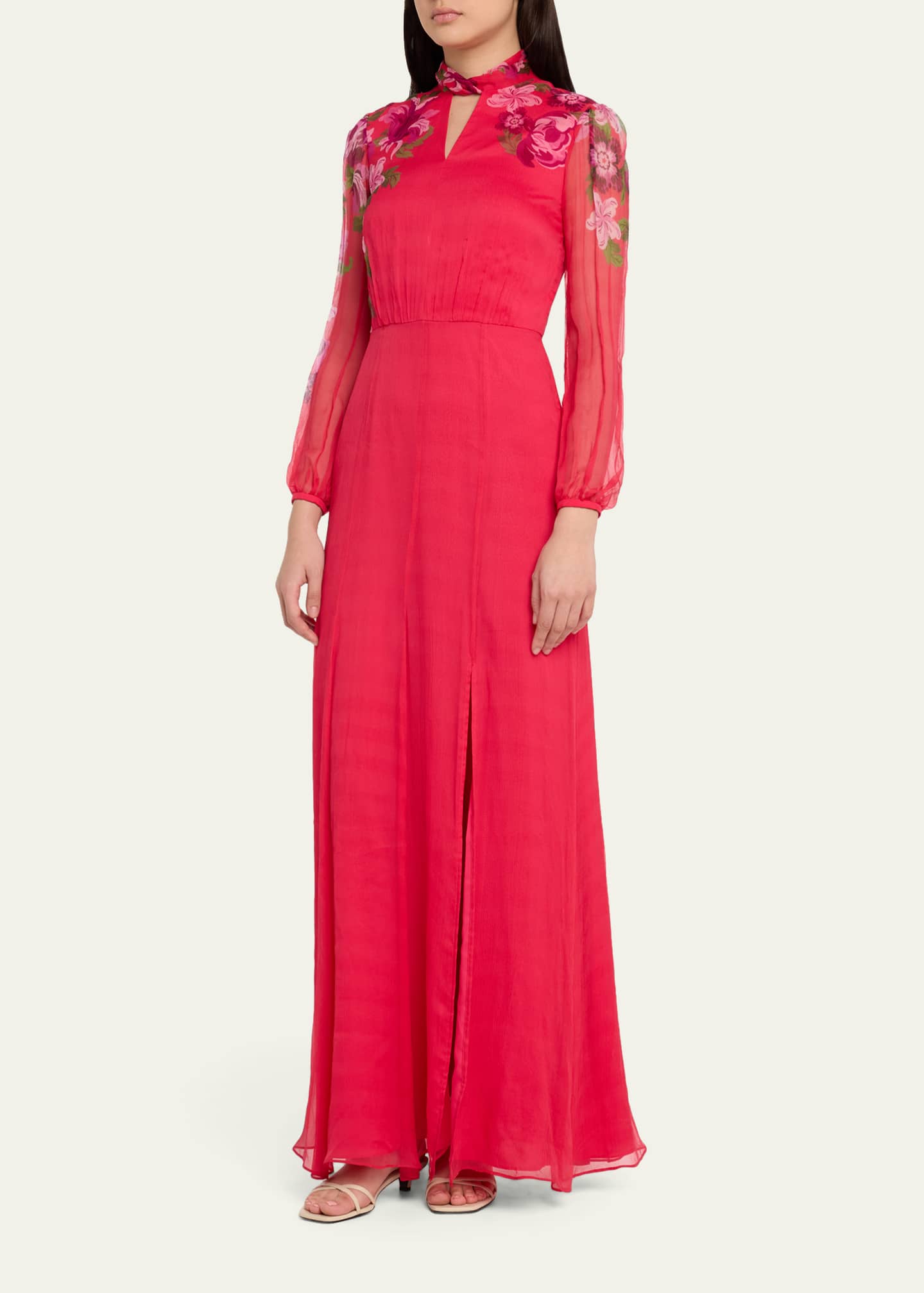 Saloni Jaclyn Printed Long-Sleeve Dress, Bellis Garden, Women's, 4, Cocktail & Party Wedding Guest Dresses Long-Sleeve Dresses