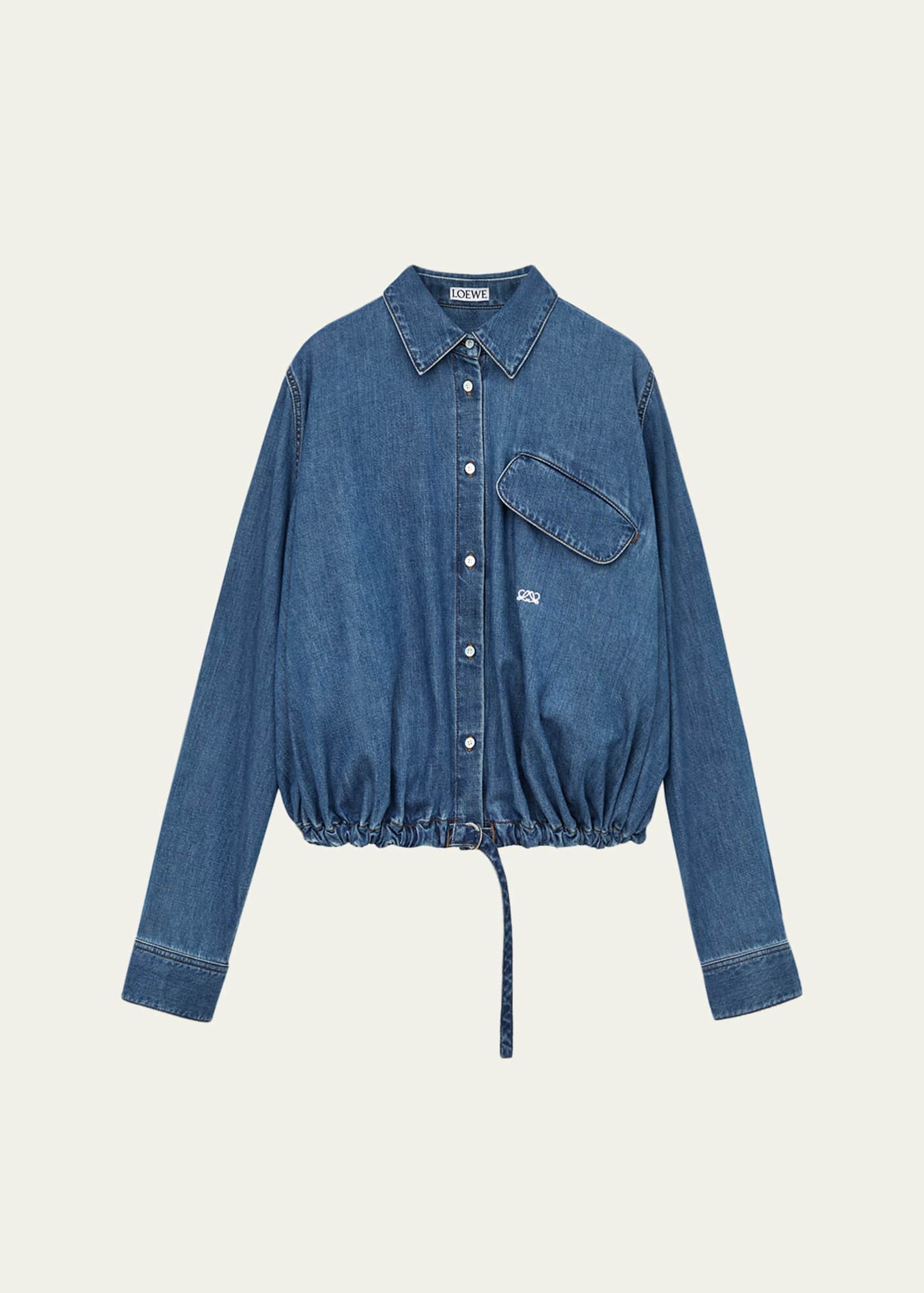 Loewe Denim Belted Balloon Shirt - Bergdorf Goodman