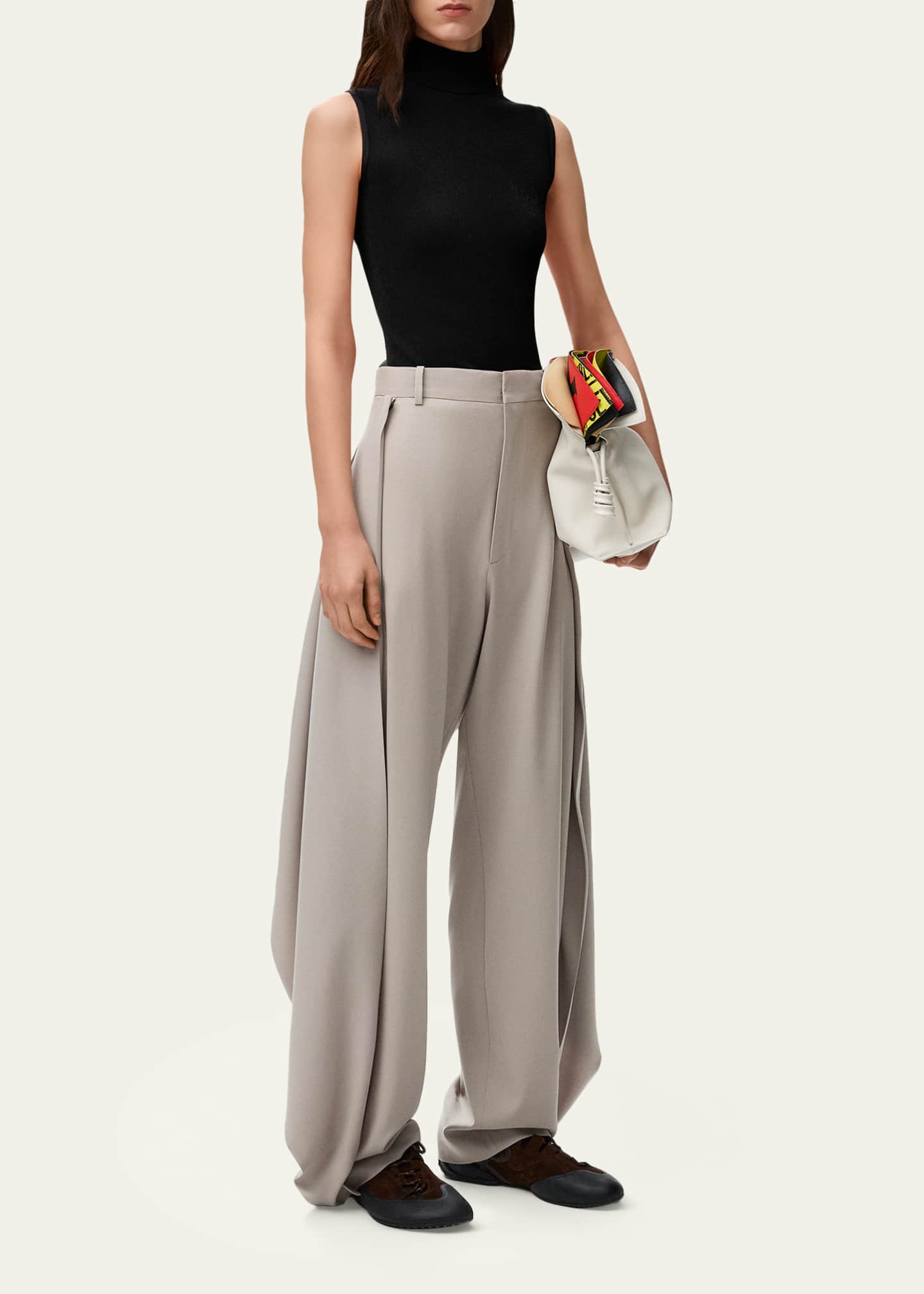 Loewe Pleated Wool Wide-Leg Trousers - Bergdorf Goodman