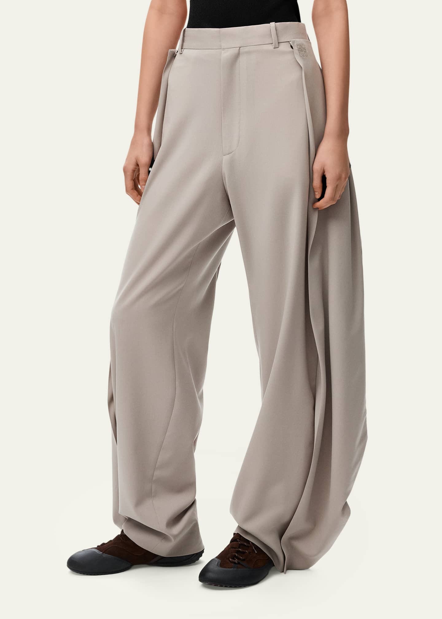Loewe Pleated Wool Wide-Leg Trousers - Bergdorf Goodman