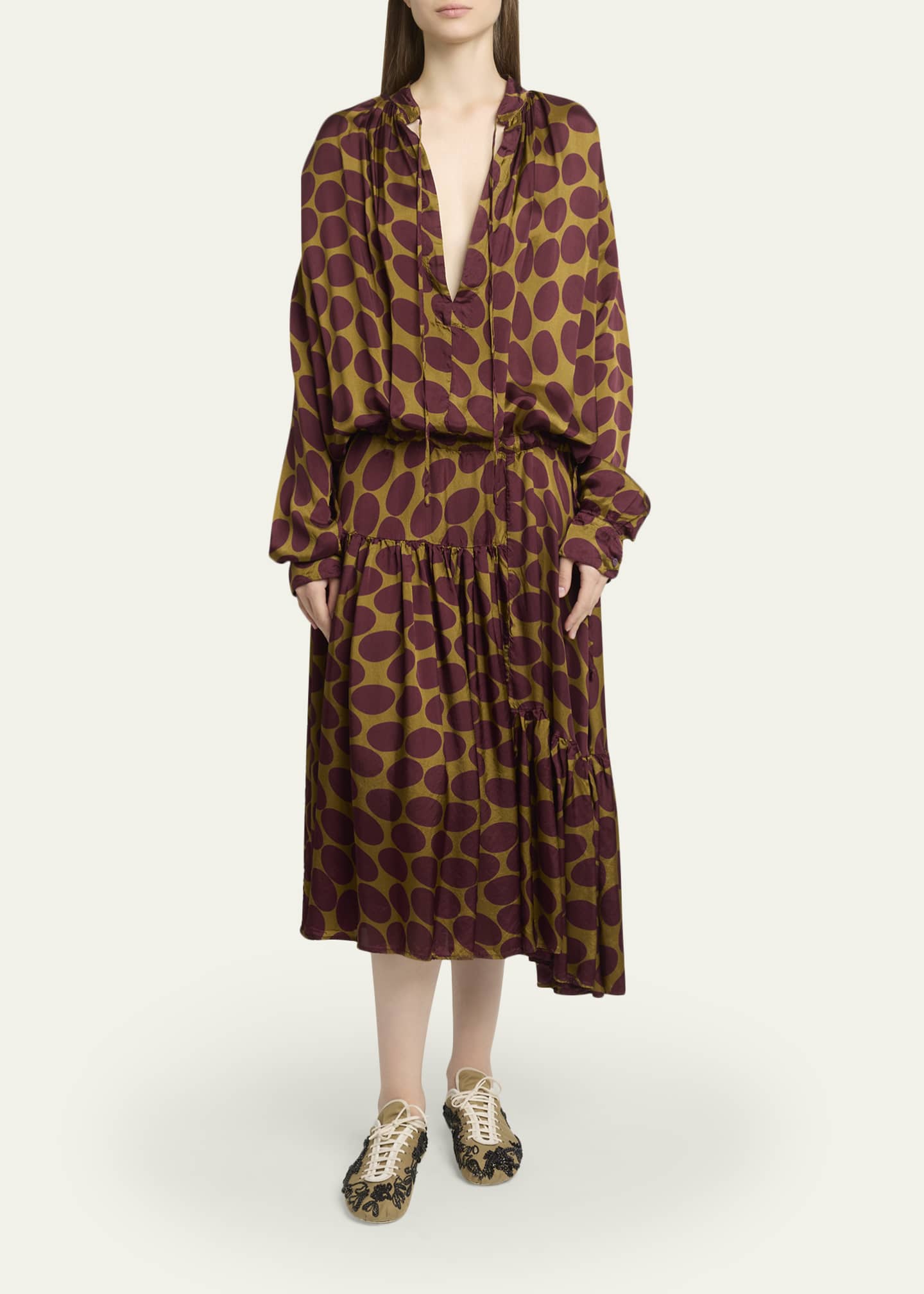 Dries Van Noten Denvo Tiered Polka-Dot Midi Dress - Bergdorf Goodman