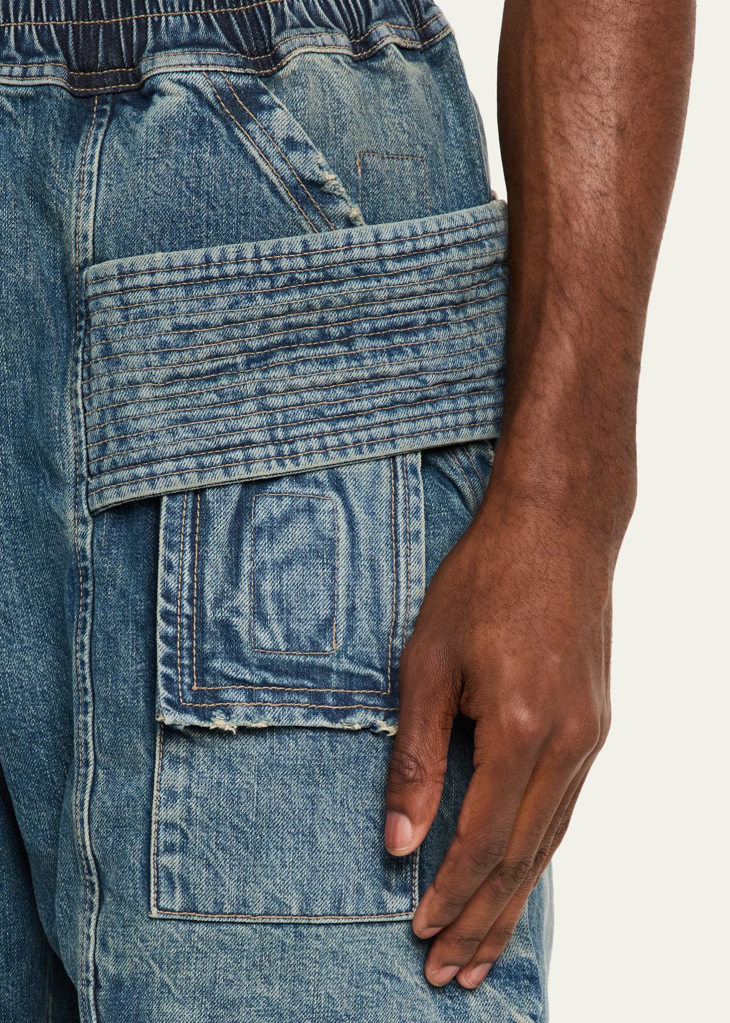 DRKSHDW RICK OWENS Men's Denim Wide-Leg Pull-On Cargo Pants