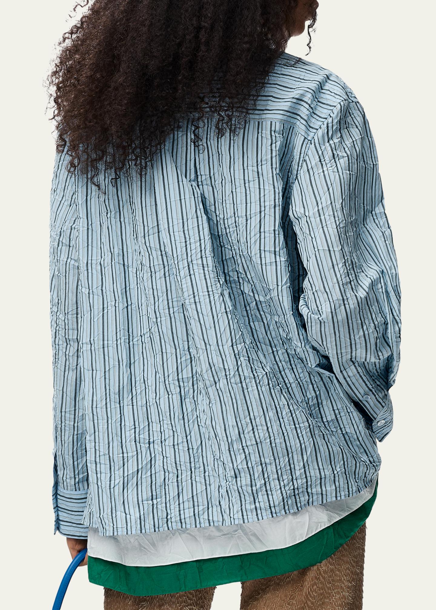 LOEWE Striped Crinkled Cotton Button-Down Shirt - Bergdorf Goodman