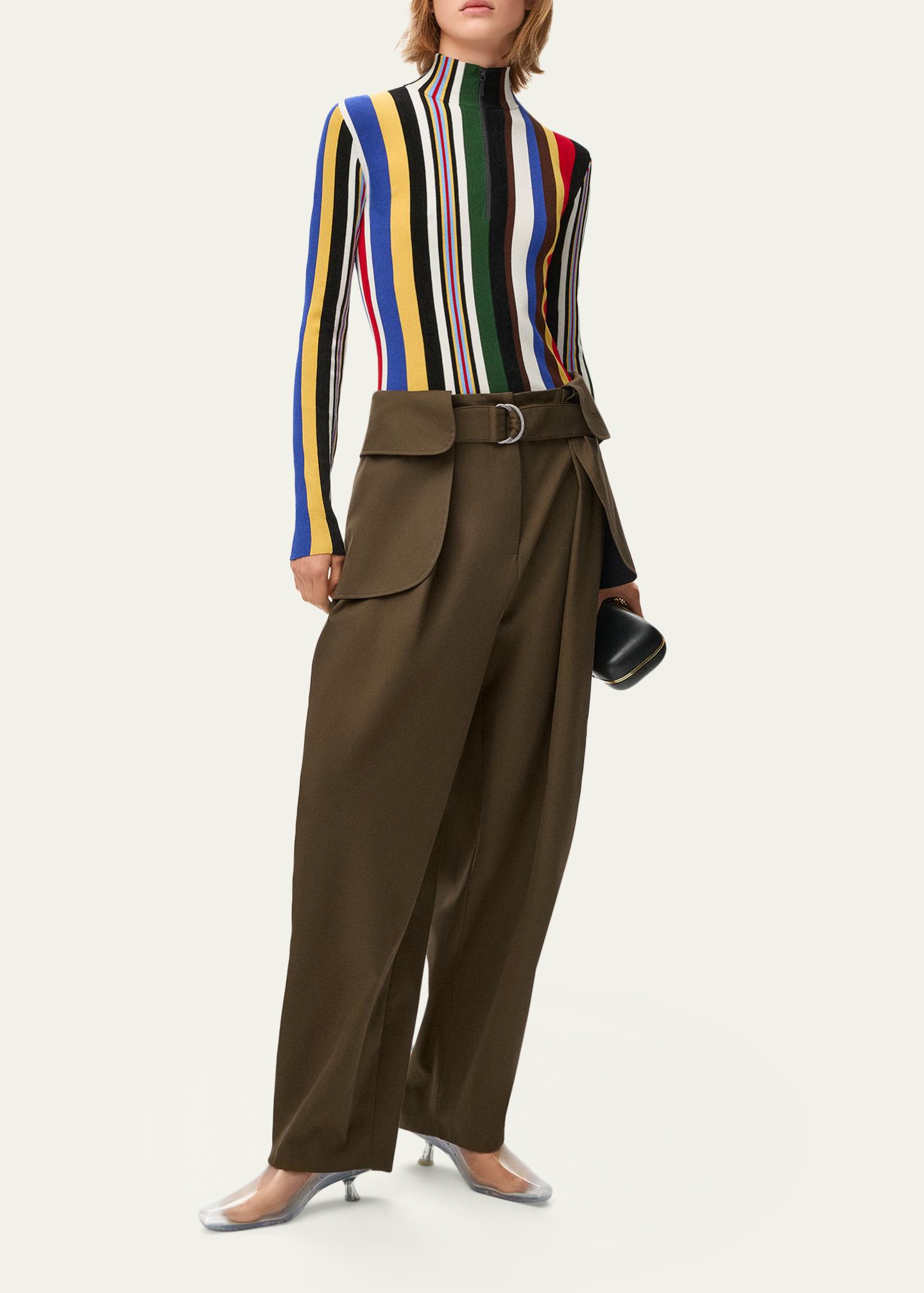 LOEWE Striped Rib Quarter-Zip Top - Bergdorf Goodman