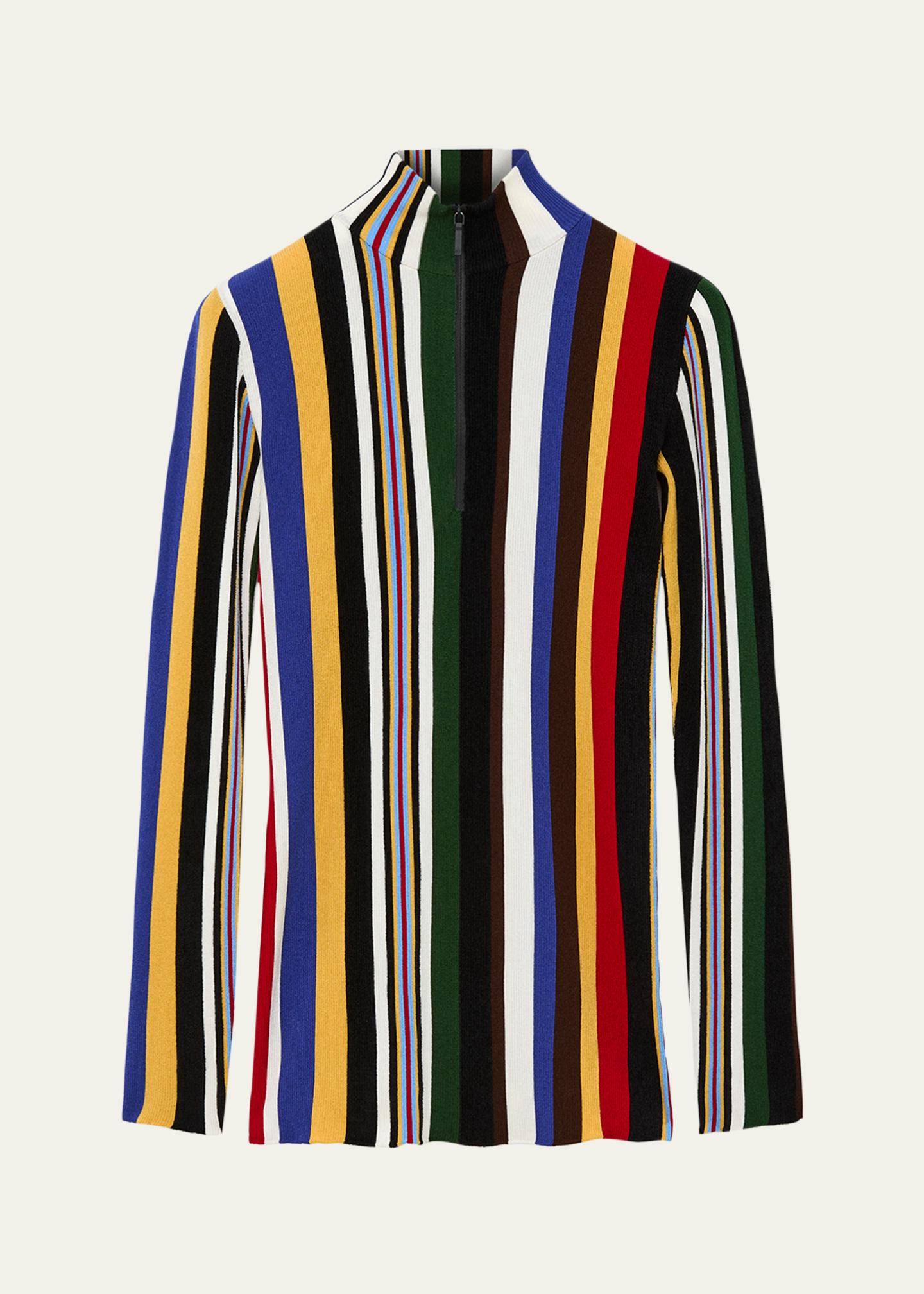 LOEWE Striped Rib Quarter-Zip Top - Bergdorf Goodman
