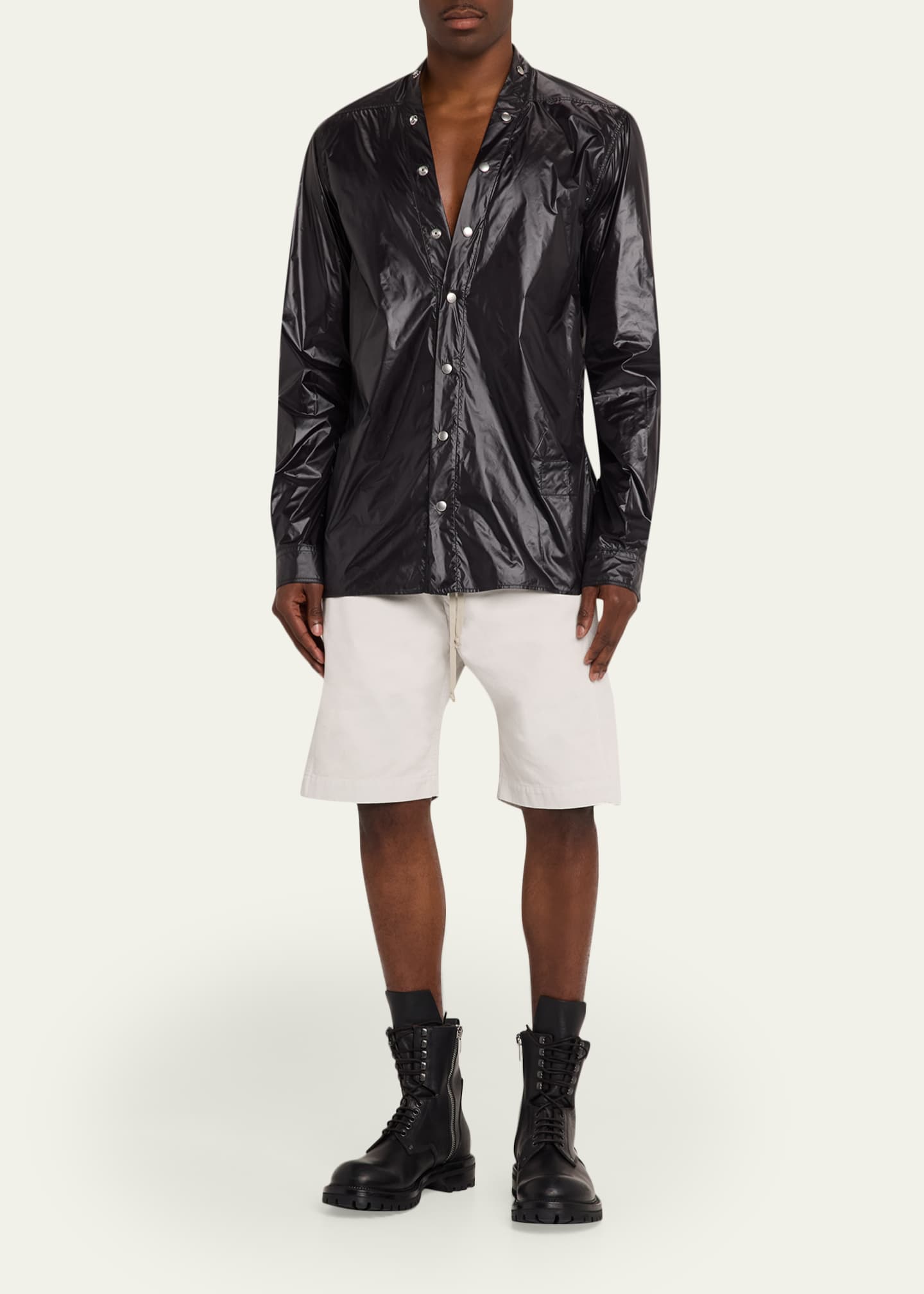 DRKSHDW RICK OWENS Men's Larry Fluid Nylon Deep V-Neck Shirt