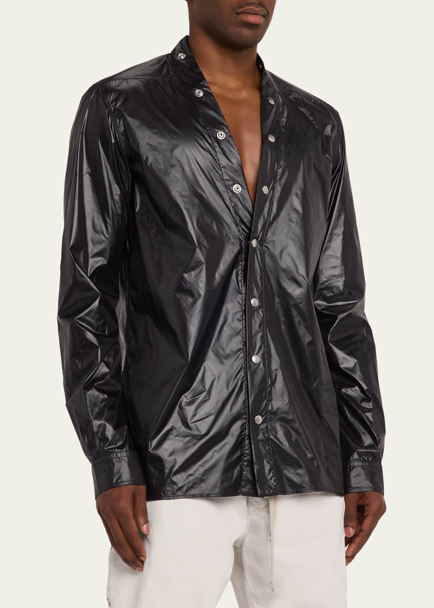 DRKSHDW RICK OWENS Men's Larry Fluid Nylon Deep V-Neck Shirt