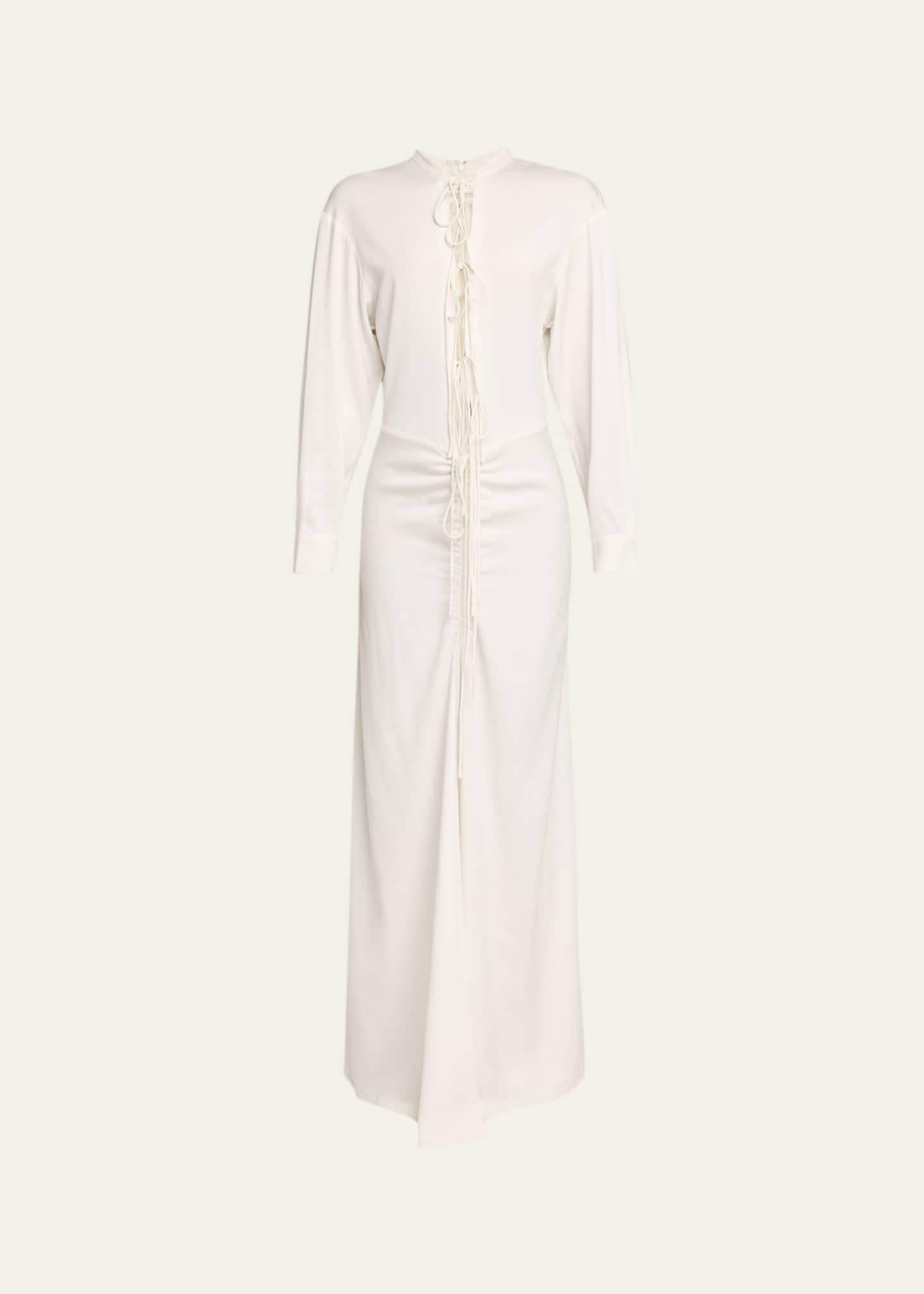 Christopher Esber Bertoia Long-Sleeve Lace-Front Dress, White, Women's, 10, Cocktail & Party Wedding Guest Dresses Long-Sleeve Dresses