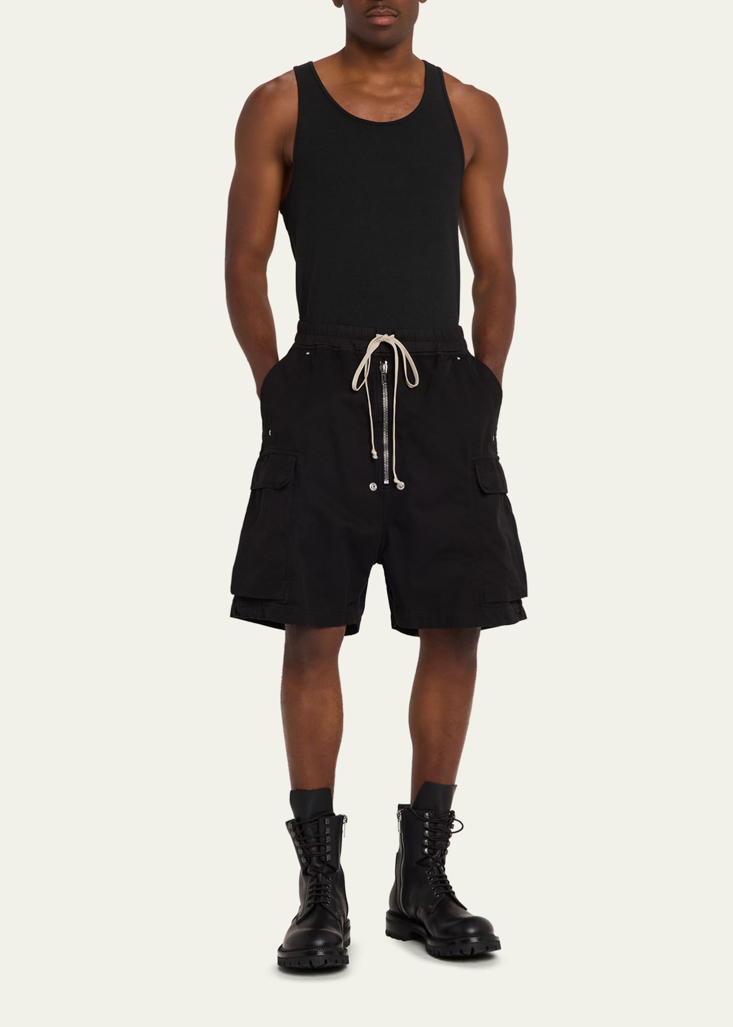 DRKSHDW RICK OWENS Men's Heavy Cotton Drawstring Cargo Shorts