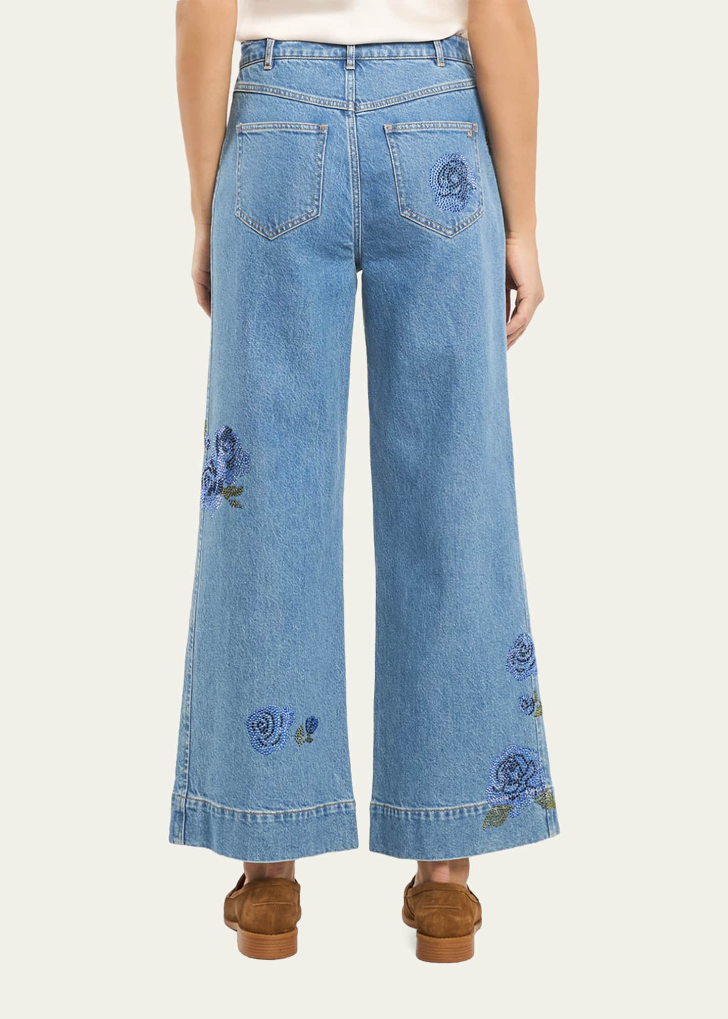 Cinq a Sept Betsy Wide-Leg Heatset Roses Jeans - Bergdorf Goodman