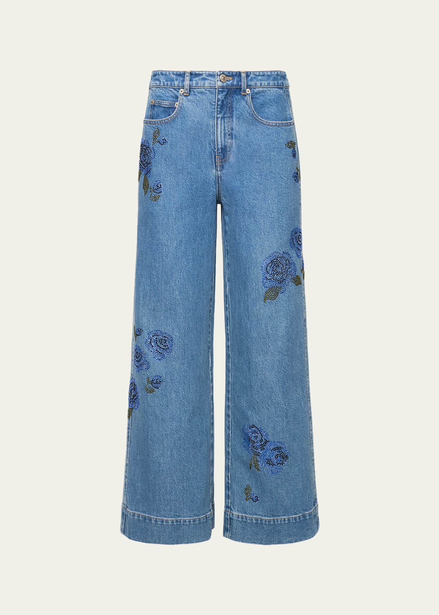 Cinq a Sept Betsy Wide-Leg Heatset Roses Jeans - Bergdorf Goodman