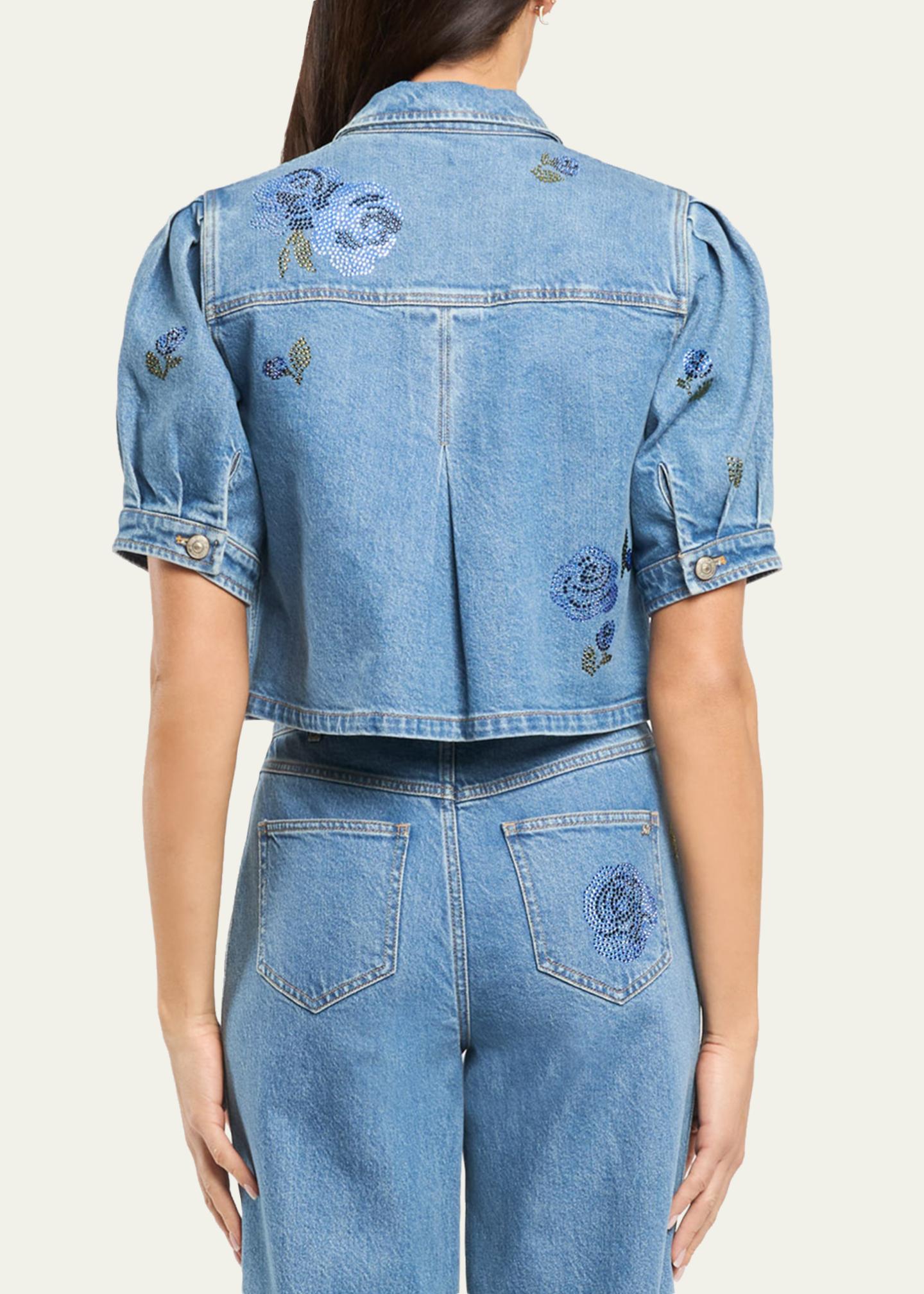 Cinq a Sept Cropped Heatset Roses Denim Jacket - Bergdorf Goodman
