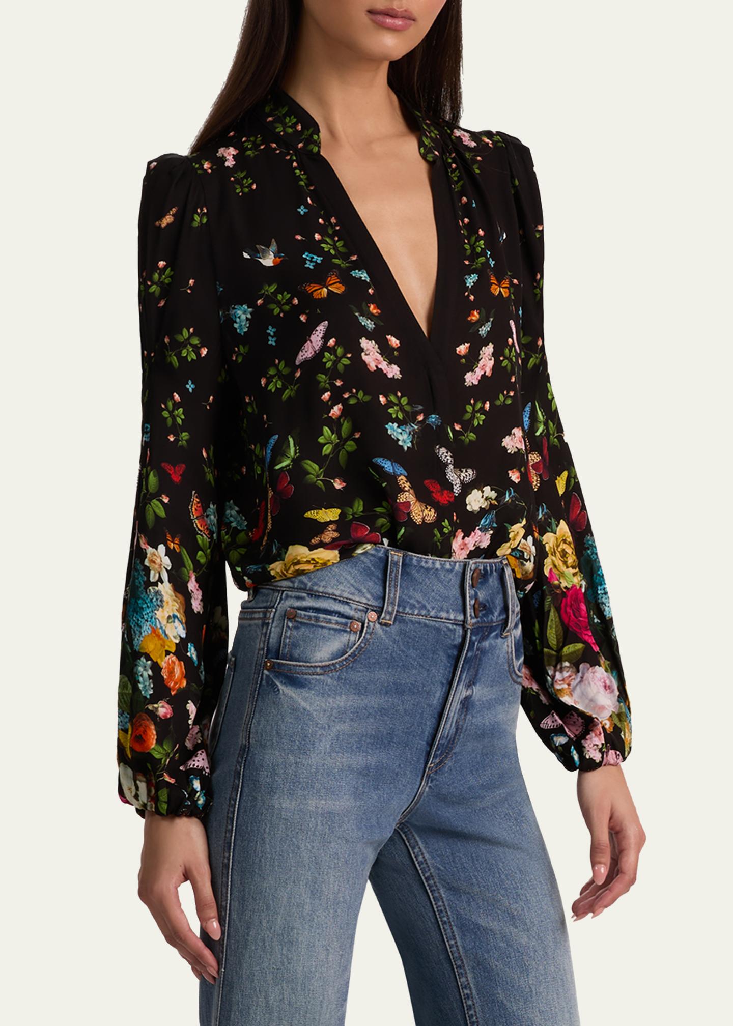 ALICE + OLIVIA Helen Blouson-Sleeve Blouse - Bergdorf Goodman