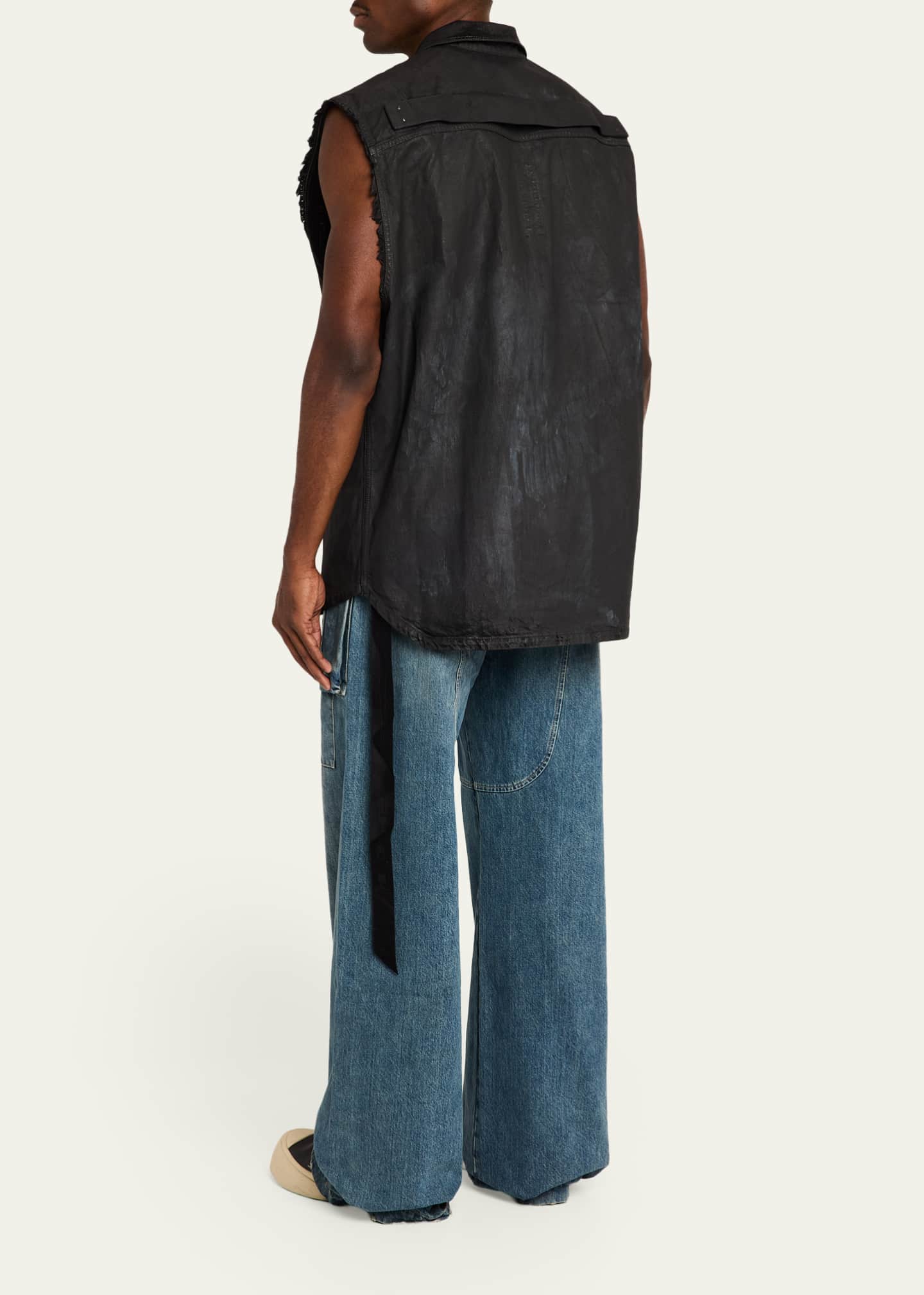 DRKSHDW RICK OWENS Men's Distressed Black Denim Button-Front Vest