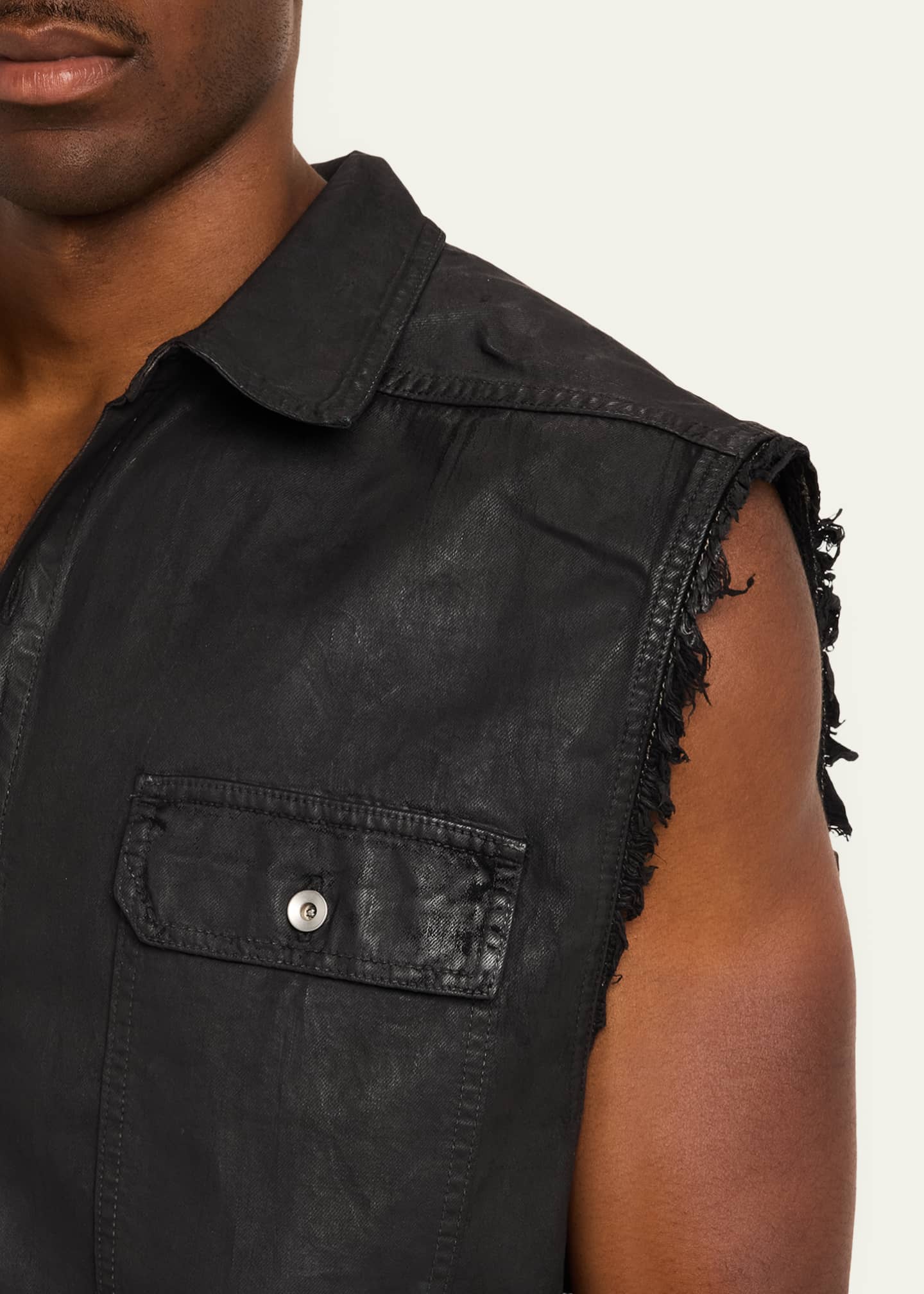 DRKSHDW RICK OWENS Men's Distressed Black Denim Button-Front Vest