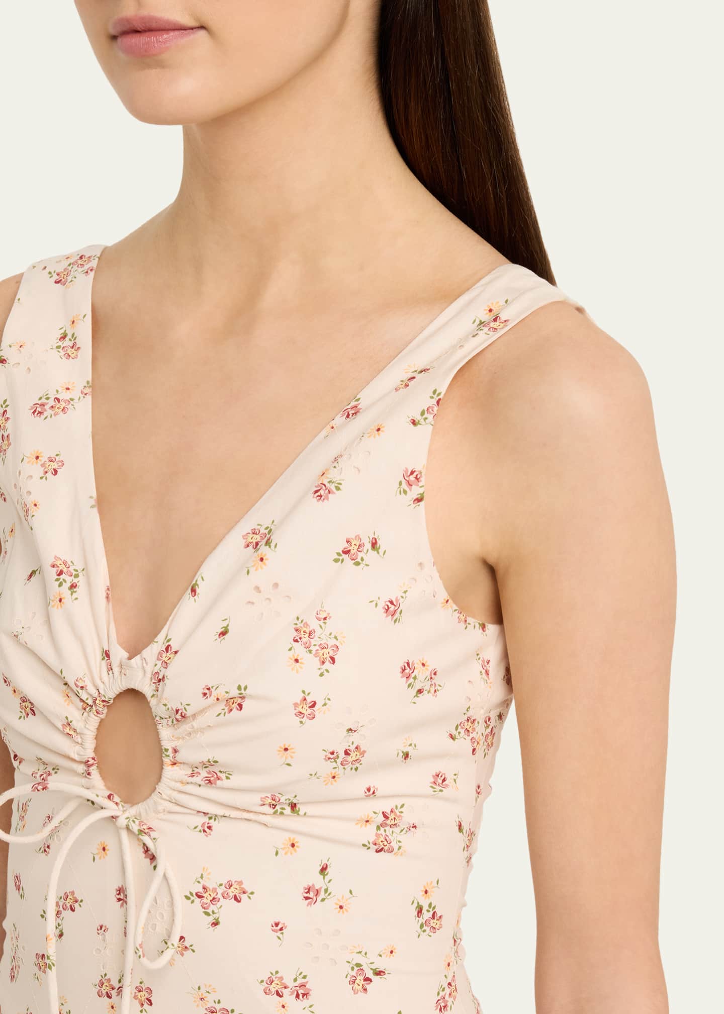 cotton keyhole neckline midi dress Semi-Sheer Cotton Keyhole Neckline Midi Dress