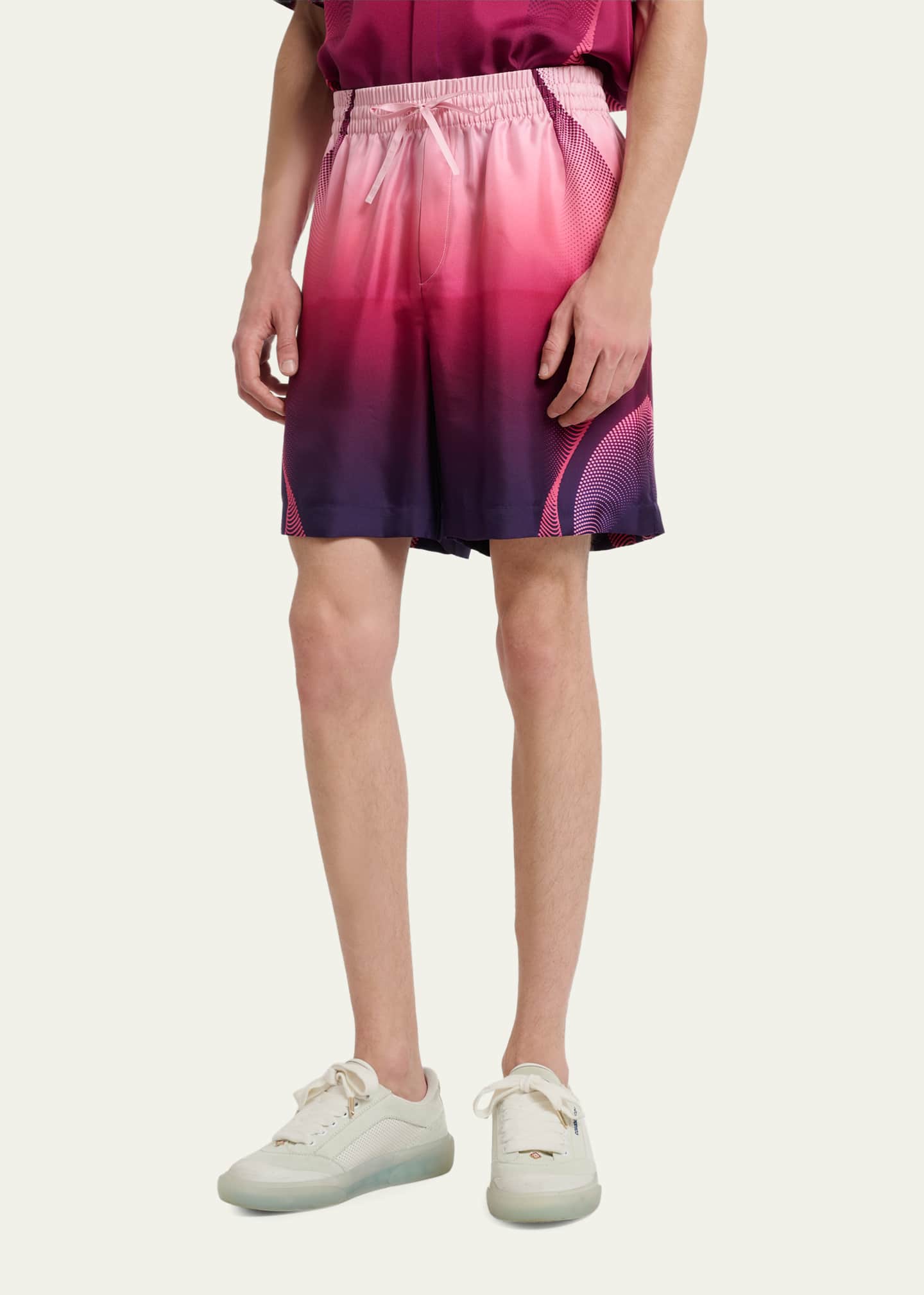 mens silk dress shorts Mens Silk Robe and Shorts Set with Contrast Piping and Short Sleeves Claret / S