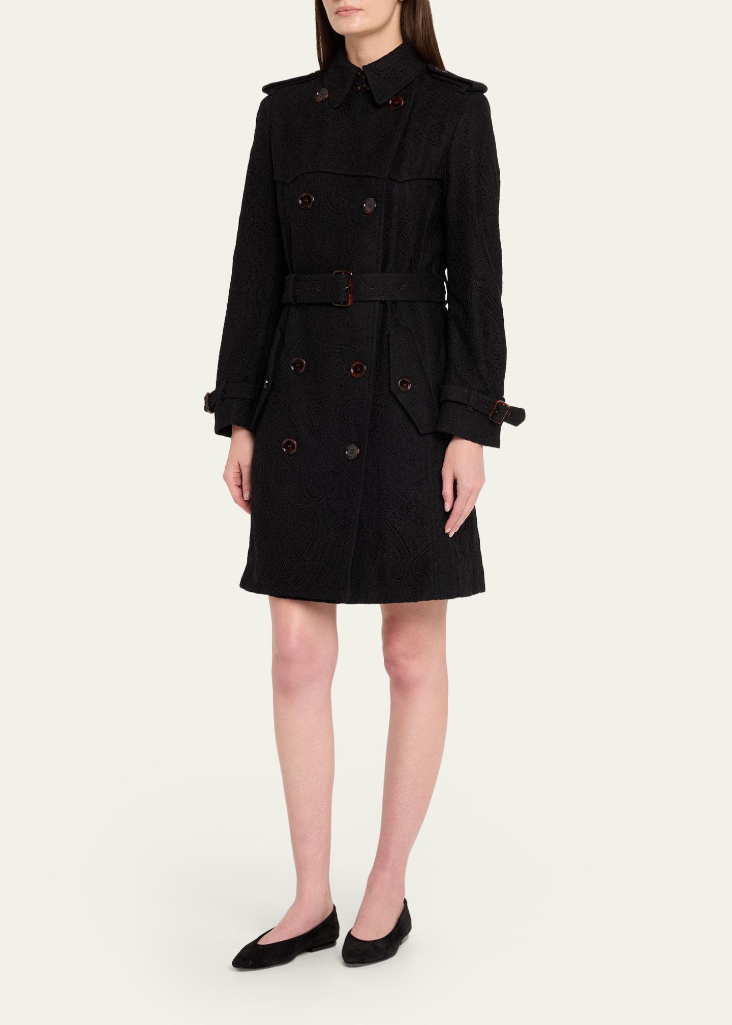 Burberry Foxfield Lace Double-Breasted Short Trench Jacket