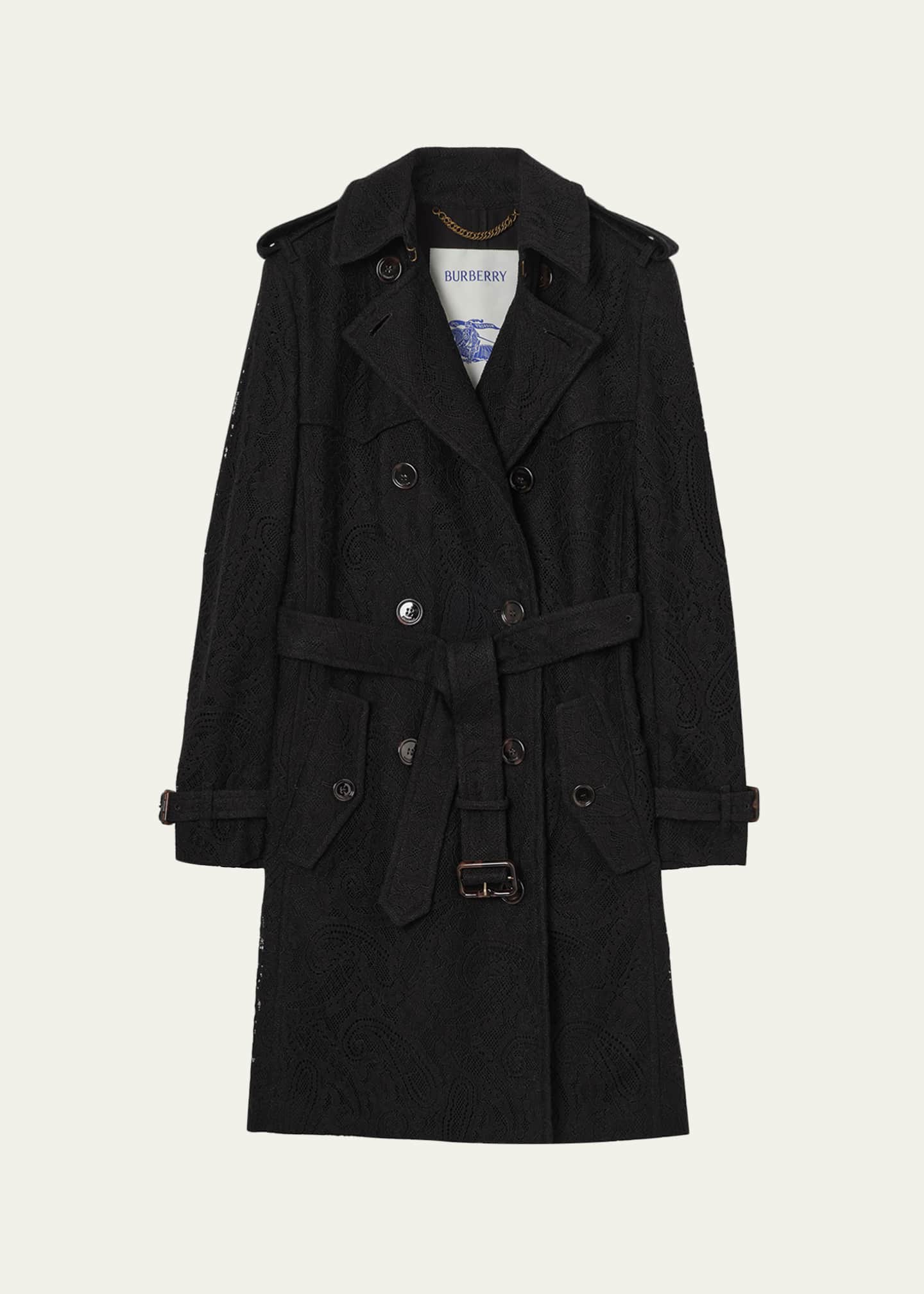 Burberry Foxfield Lace Double-Breasted Short Trench Jacket