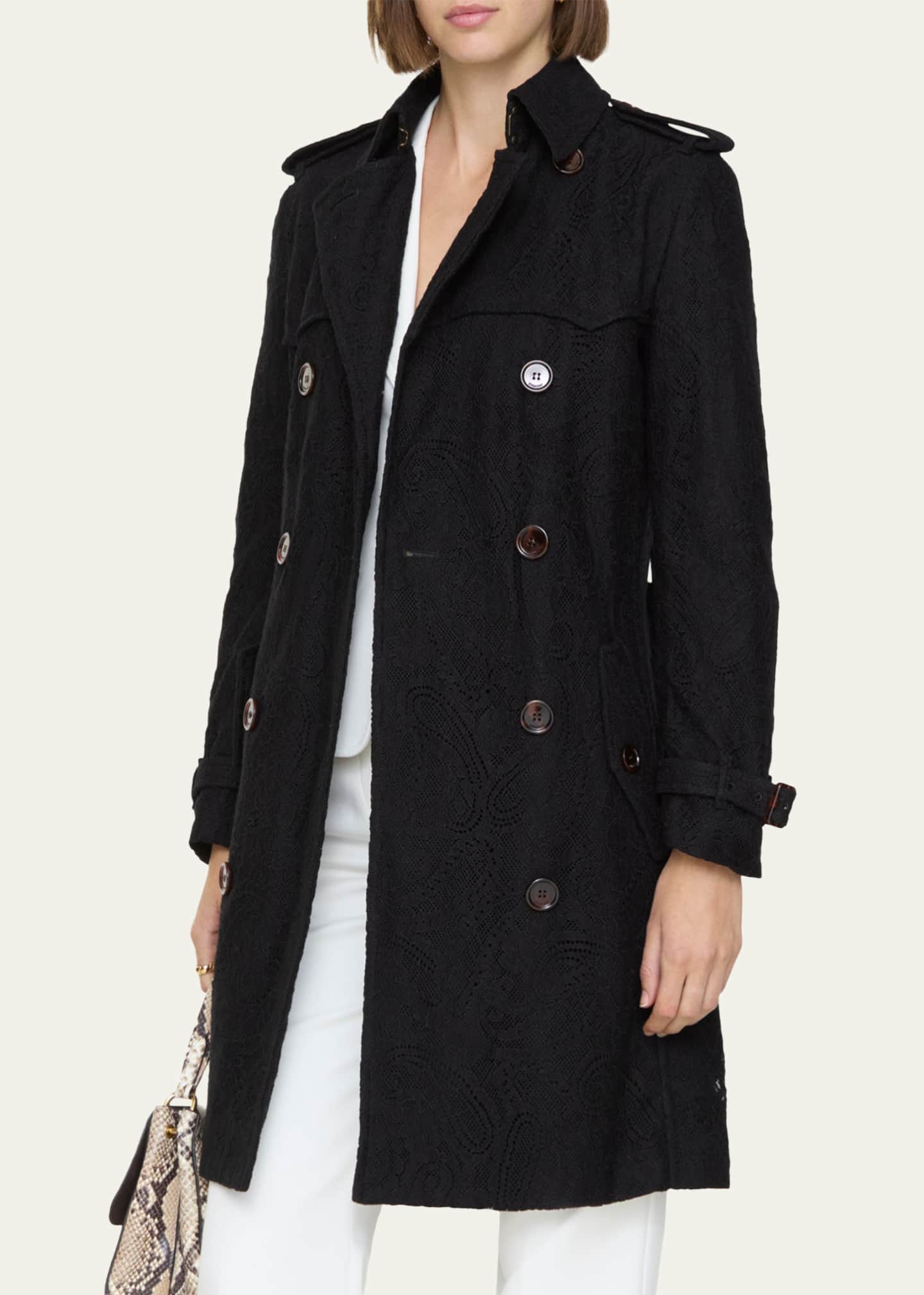 Burberry Foxfield Lace Double-Breasted Short Trench Jacket