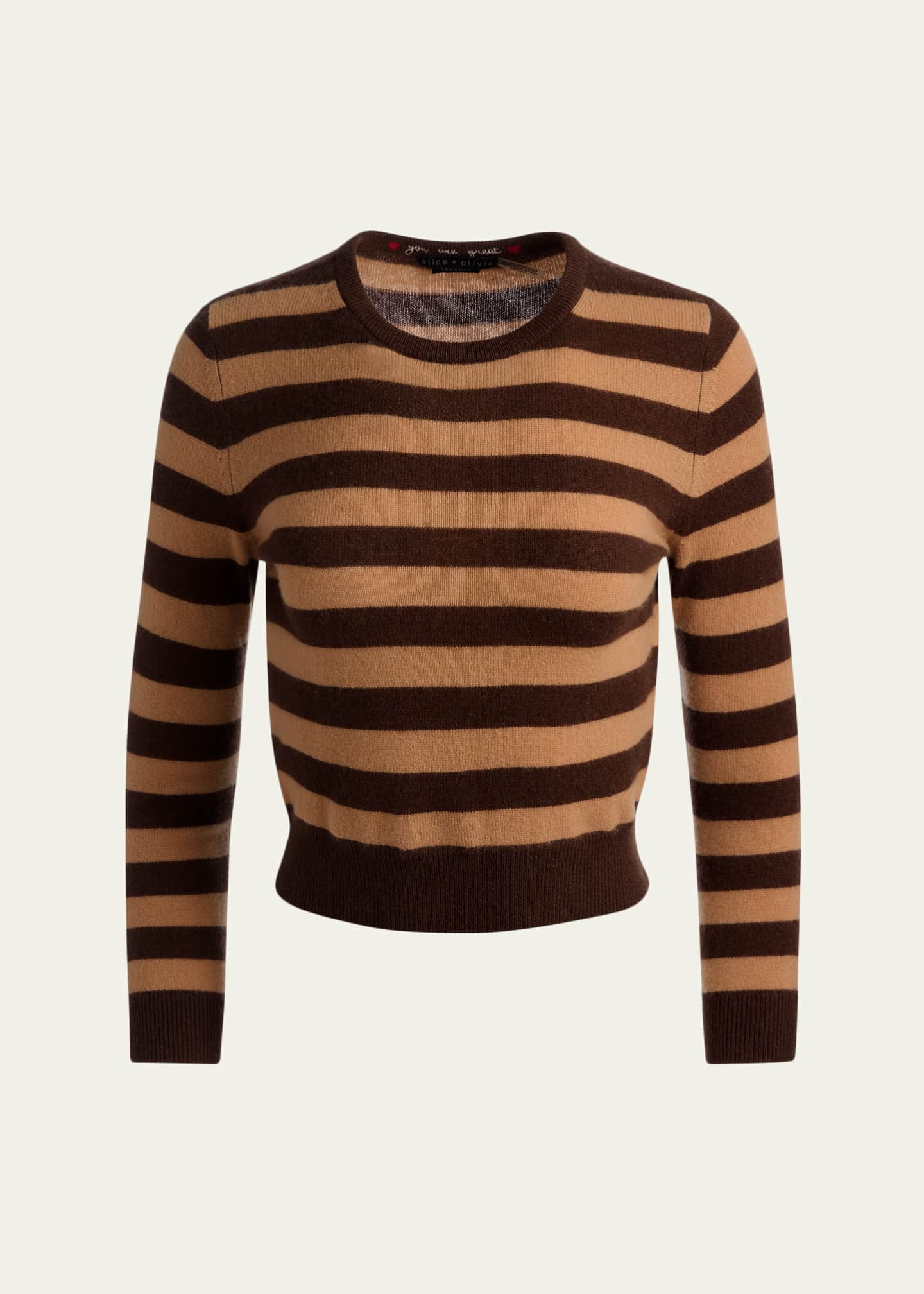 ALICE + OLIVIA Carolann Striped Cashmere Shrunken Pullover
