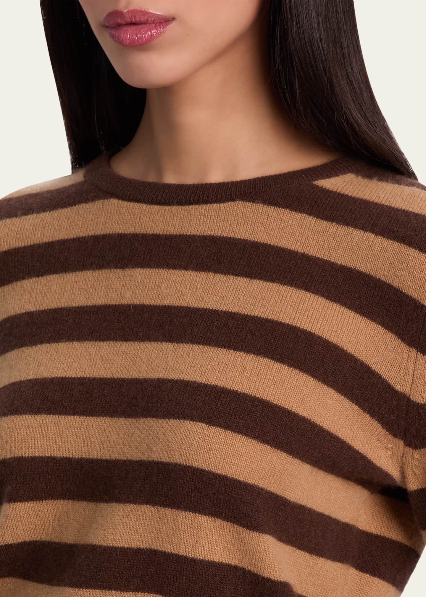 ALICE + OLIVIA Carolann Striped Cashmere Shrunken Pullover