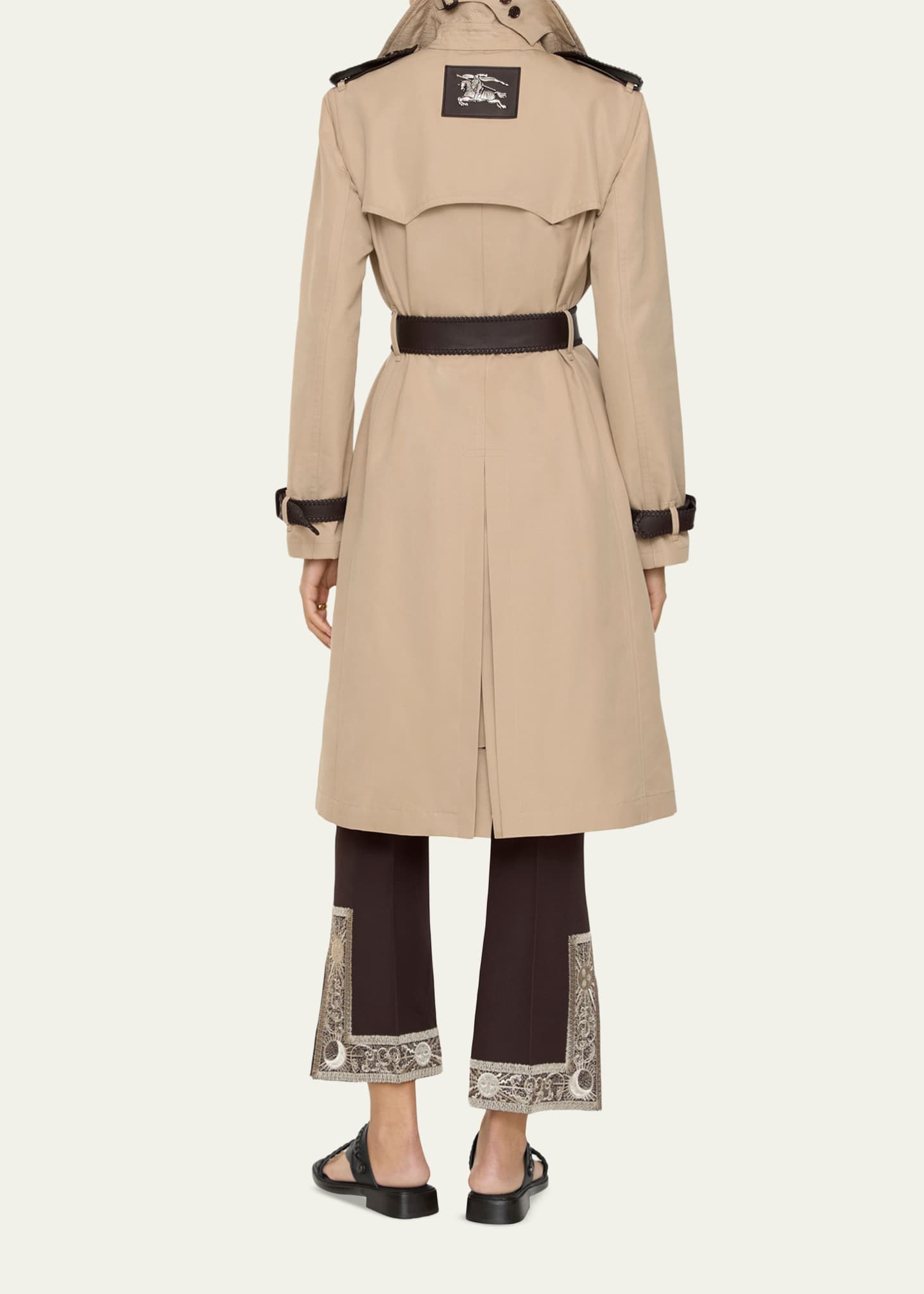 Burberry Foxfield Leather-Trim Double-Breasted Trench Coat