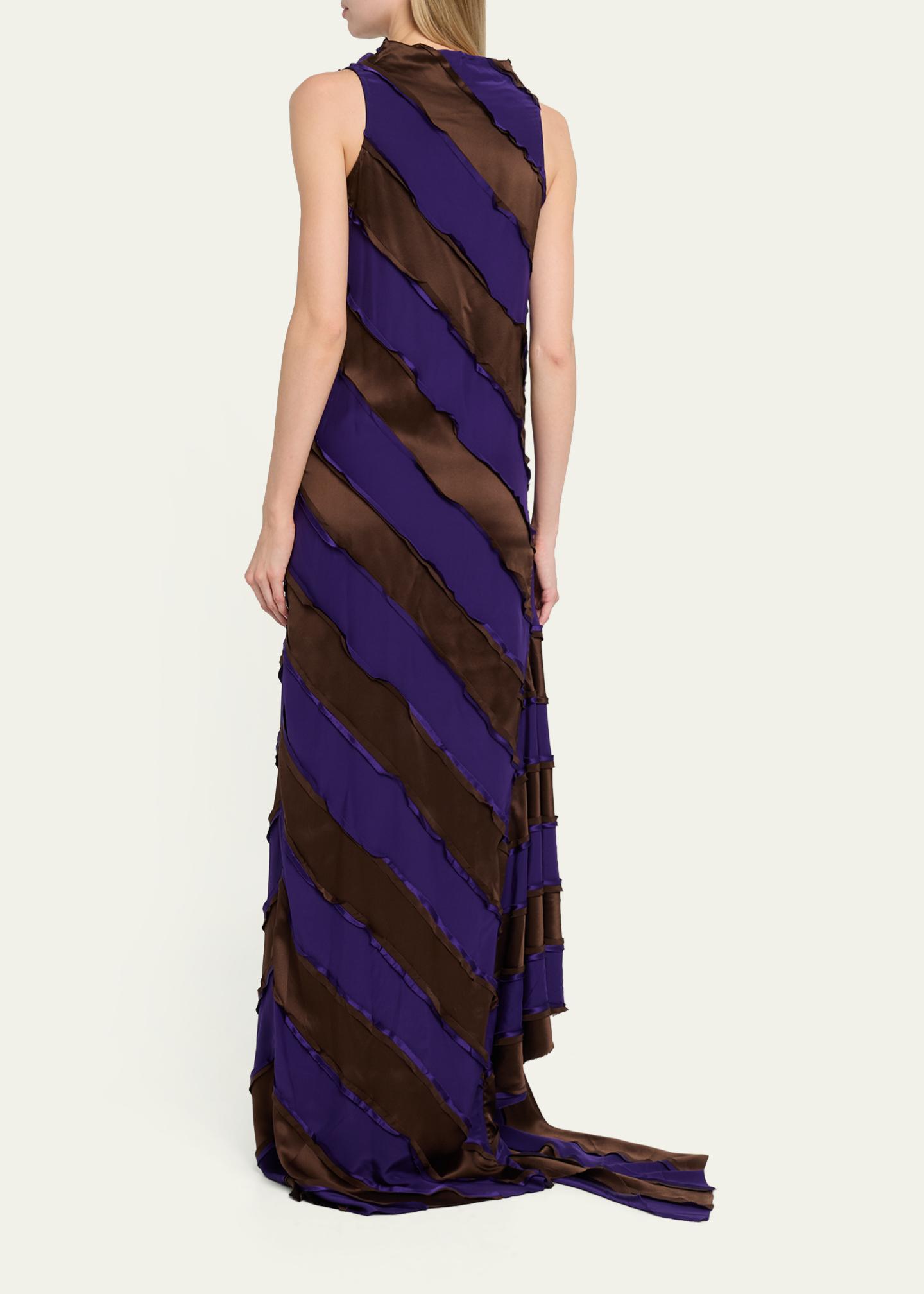 ZANKOV Cowl-Neck Striped Silk Asymmetric Maxi Dress - Bergdorf Goodman