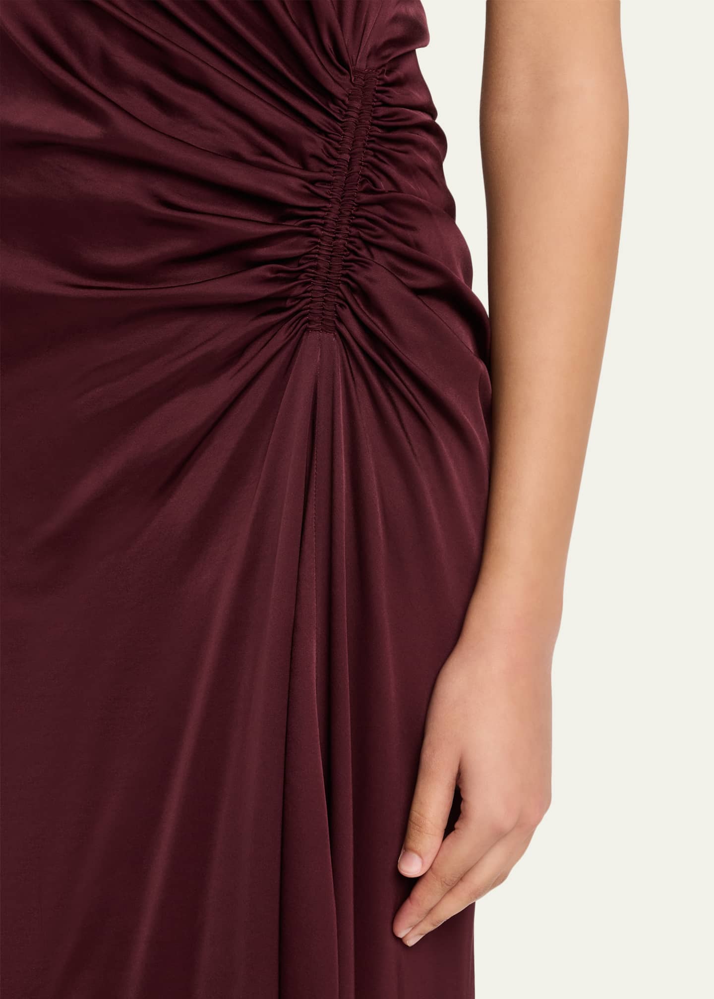 alc inez satin midi dress A.L.C. Inez Ruched Draped Black Satin Midi Dress Size 6