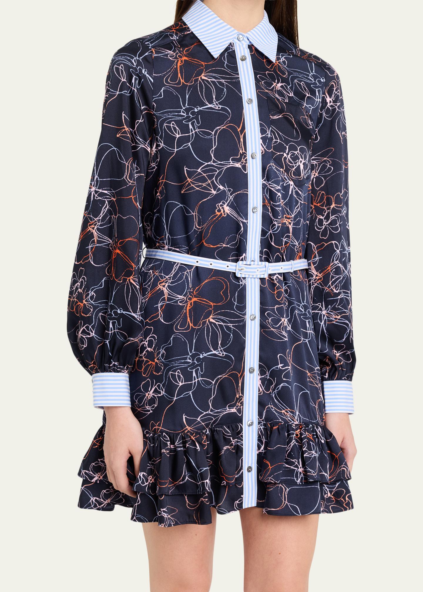 Cinq à Sept Malva Floral Linework Mini Shirtdress - Bergdorf Goodman