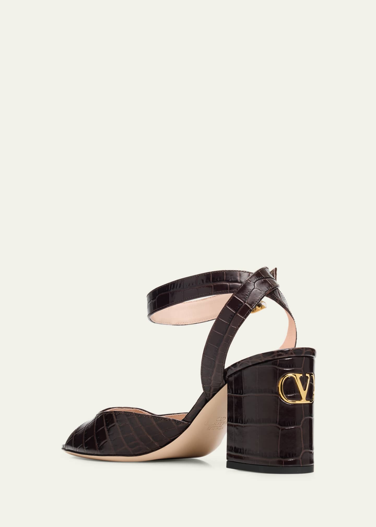 Valentino Garavani 75mm Fawcette Croc-Embossed Leather Sandals