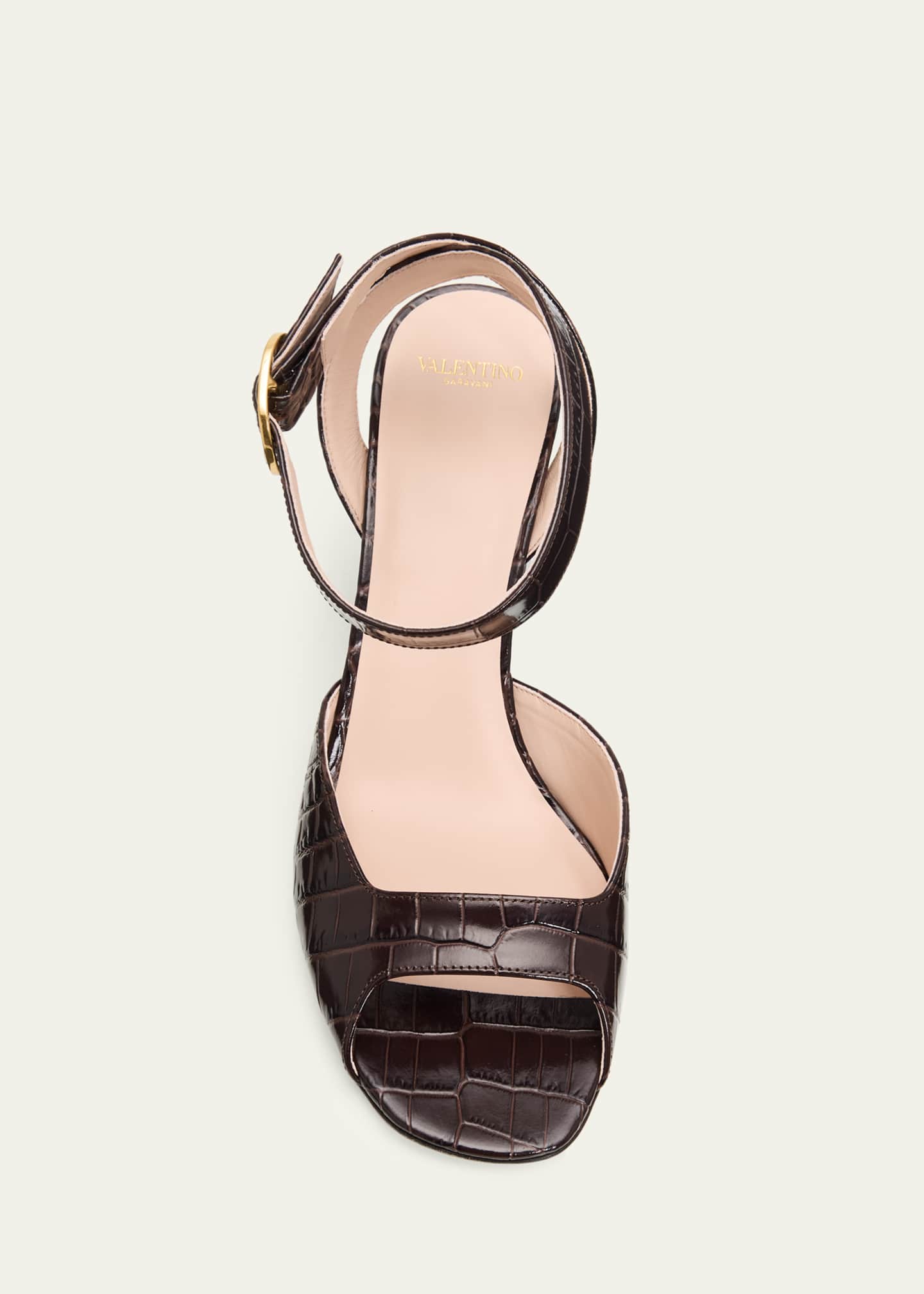 Valentino Garavani 75mm Fawcette Croc-Embossed Leather Sandals