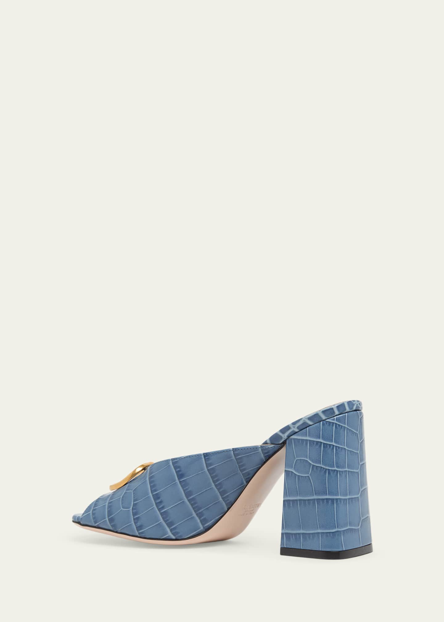 VALENTINO アクアブルー スタッズ ミュール Valentino Garavani 95mm VLogo Croc-Embossed Leather Mules