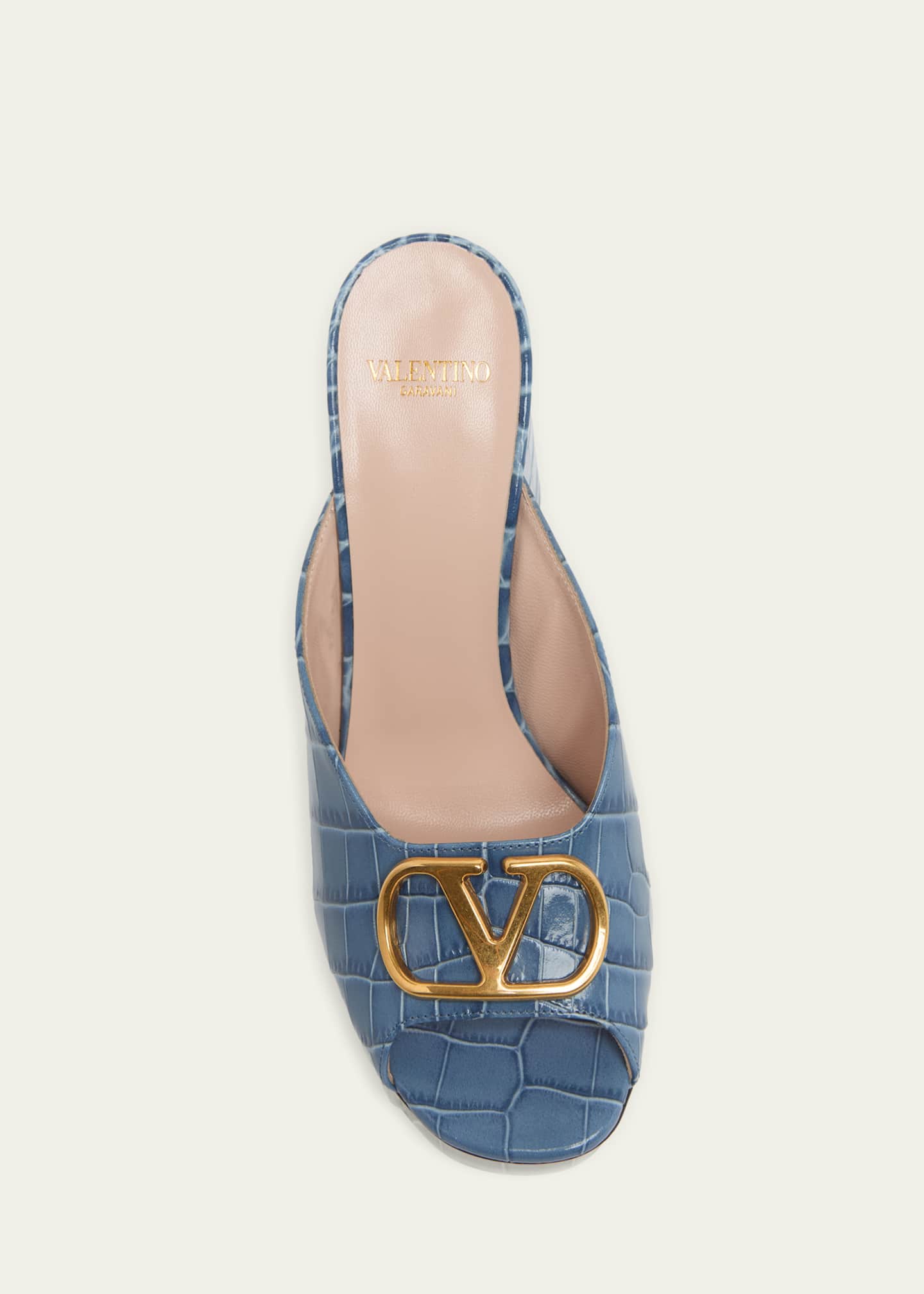 Valentino Garavani 95mm VLogo Croc-Embossed Leather Mules