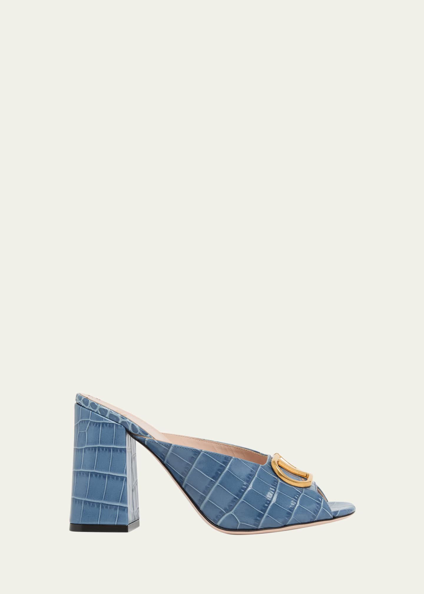 Valentino Garavani 95mm VLogo Croc-Embossed Leather Mules
