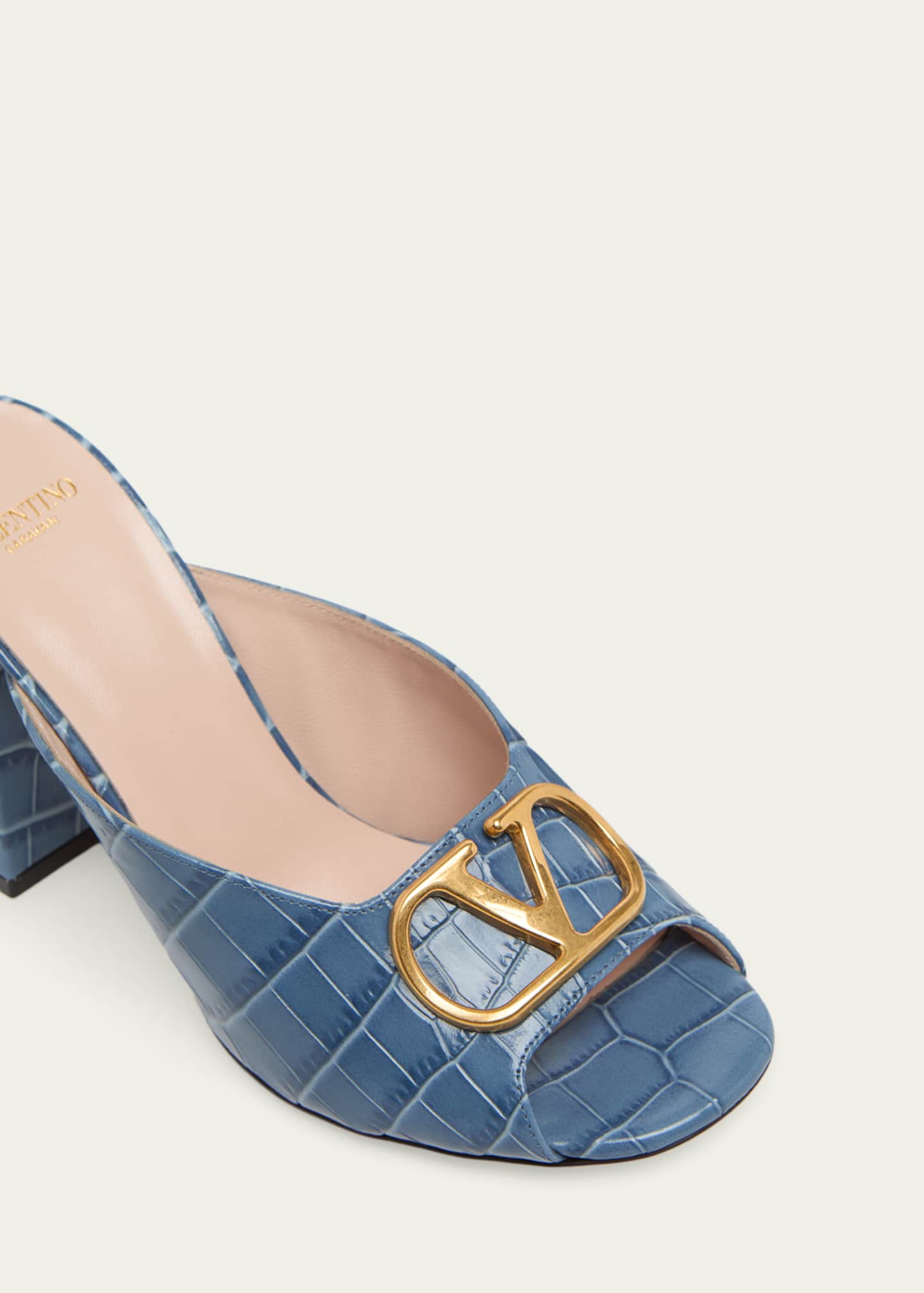 Valentino Garavani 95mm VLogo Croc-Embossed Leather Mules
